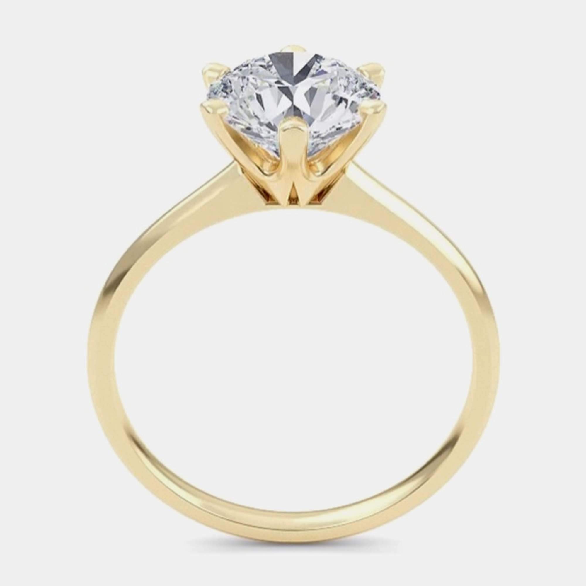 Pre Owned 8.00 Ct Round Plain 6 Prongs 14K Yellow Gold Lab Grown Diamond Solitaire Ring US 7