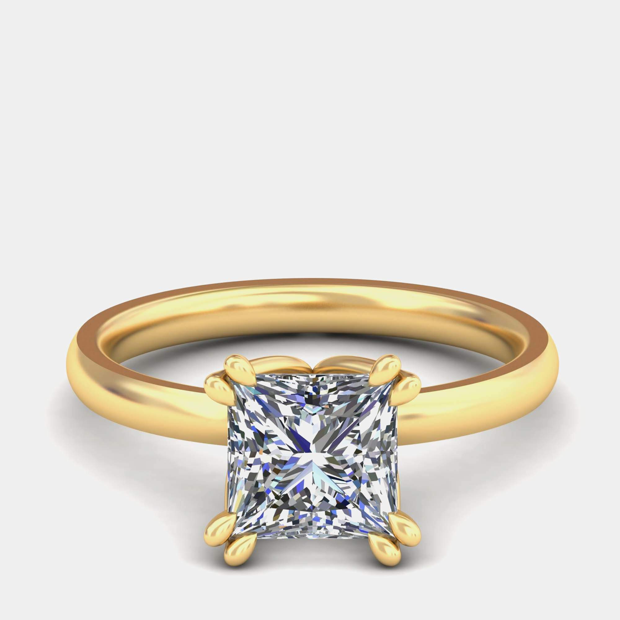 Pre Owned 6.00 Ct Princess 14K Flower Basket Solitaire Ring US 5