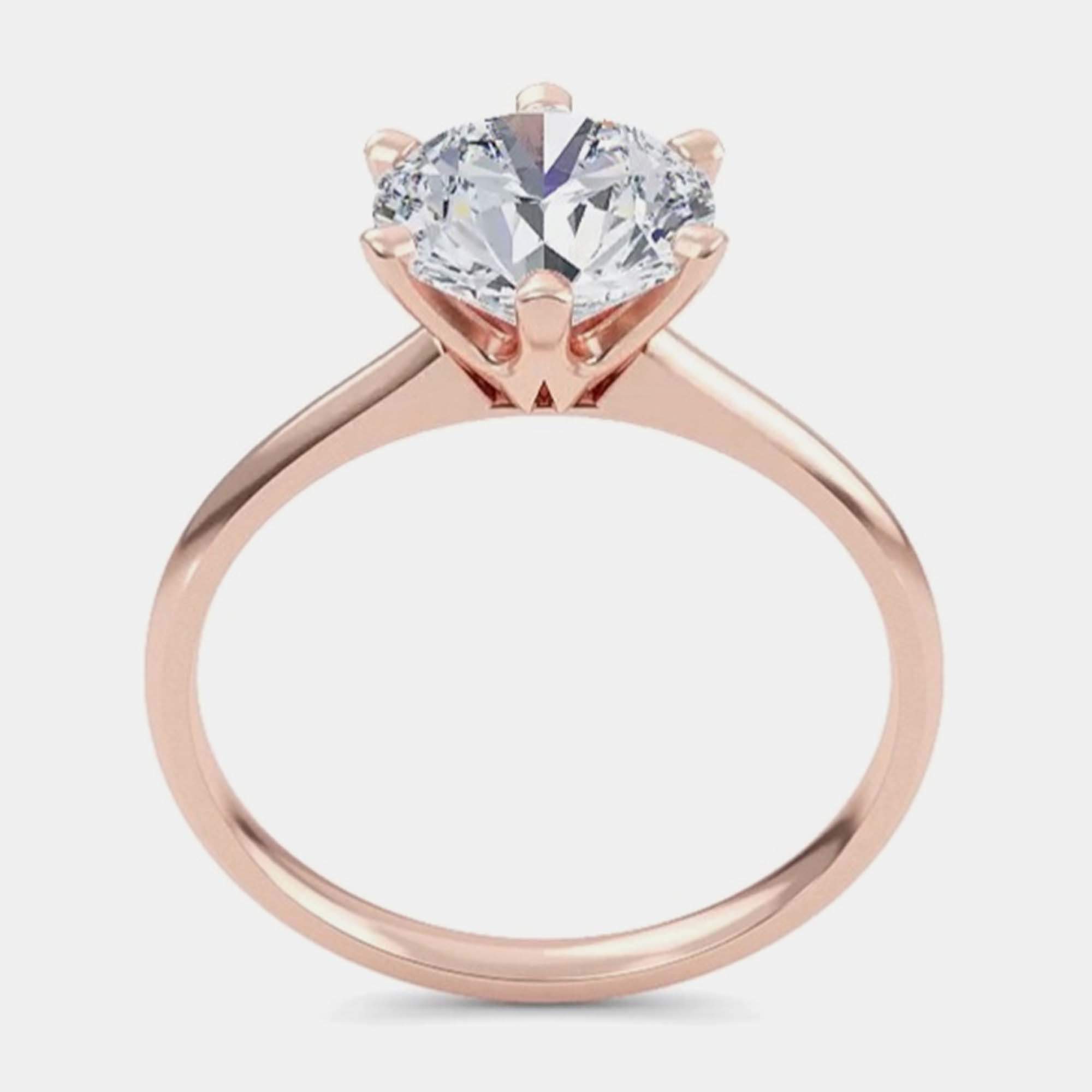 Pre Owned 7.00 Ct Round Plain 6 Prongs 14K Rose Gold Lab Grown Diamond Solitaire Ring US 6