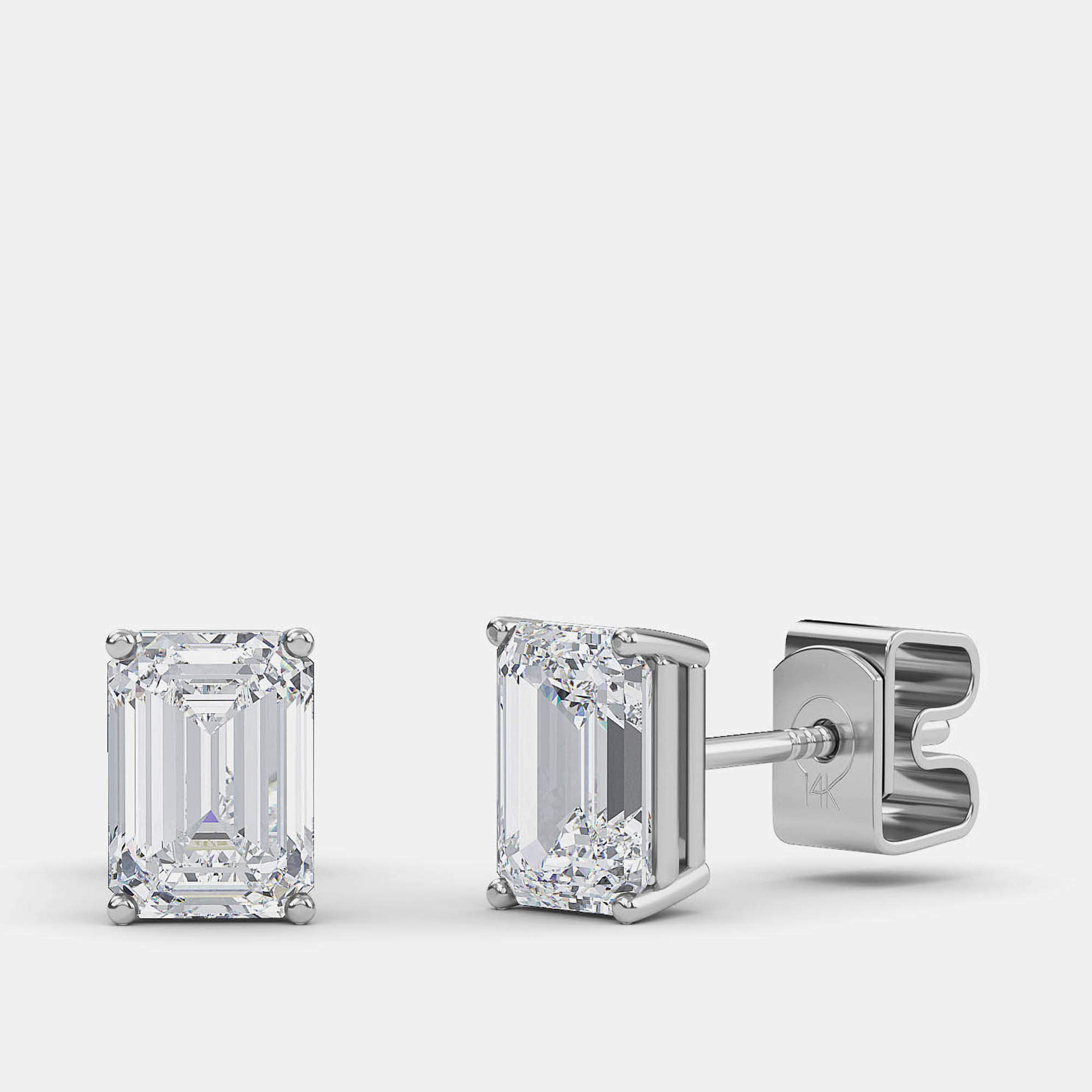 Pre Owned 4.00 Ct Emerald 14K White Gold Lab Grown Diamond Solitaire 4 Prong Earring