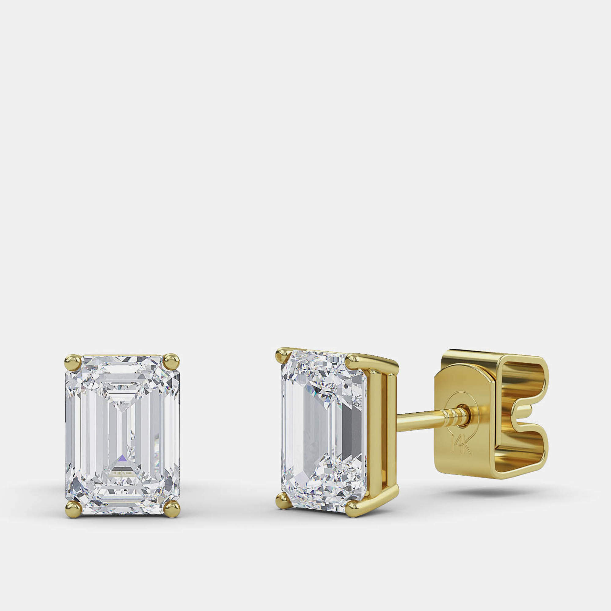 Pre Owned 8.00 Ct Emerald 14K Yellow Gold Lab Grown Diamond Solitaire 4 Prong Earring