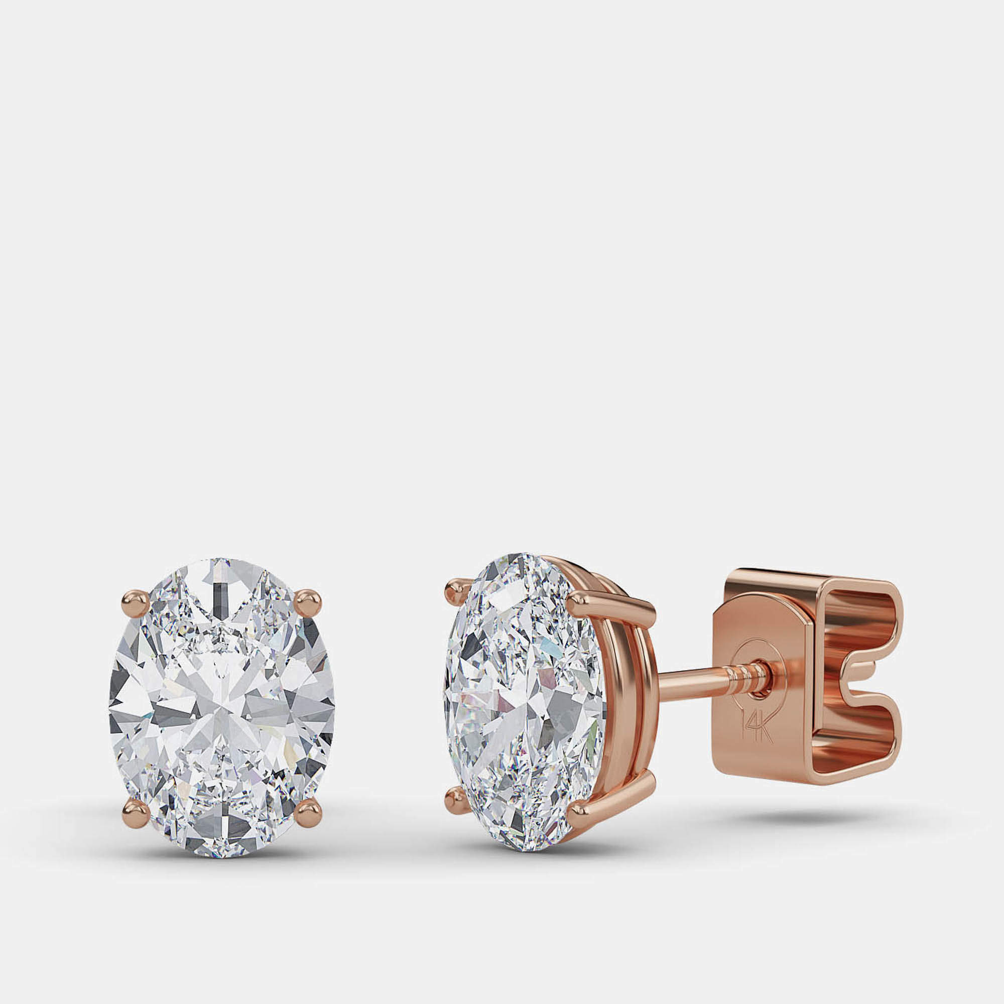 Pre Owned 8.00 Ct Oval 14K Rose Gold Lab Grown Diamond Solitaire 4 Prong Earring