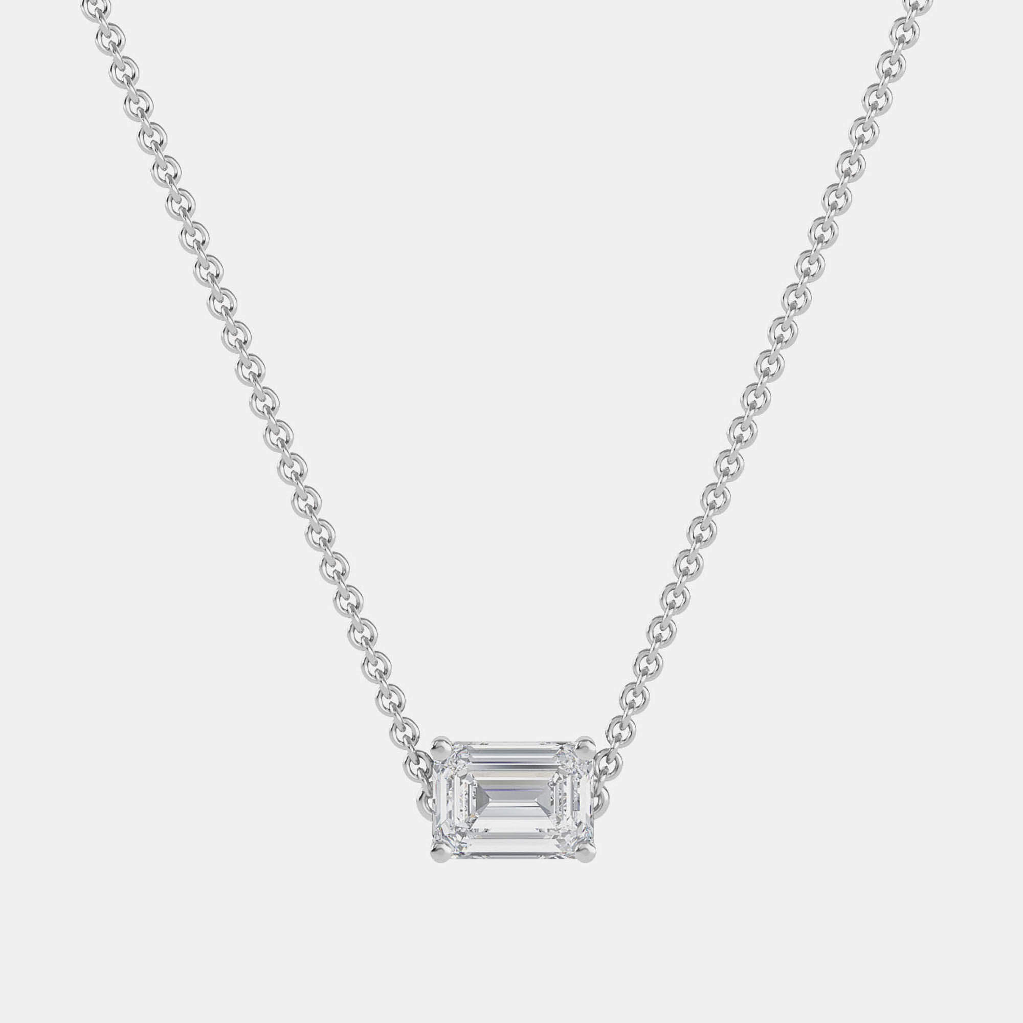 مملوكة مسبقًا 7.00 Ct Emerald 14K White Gold Lab Grown Diamonds Solitaire 4 Prong Pendant