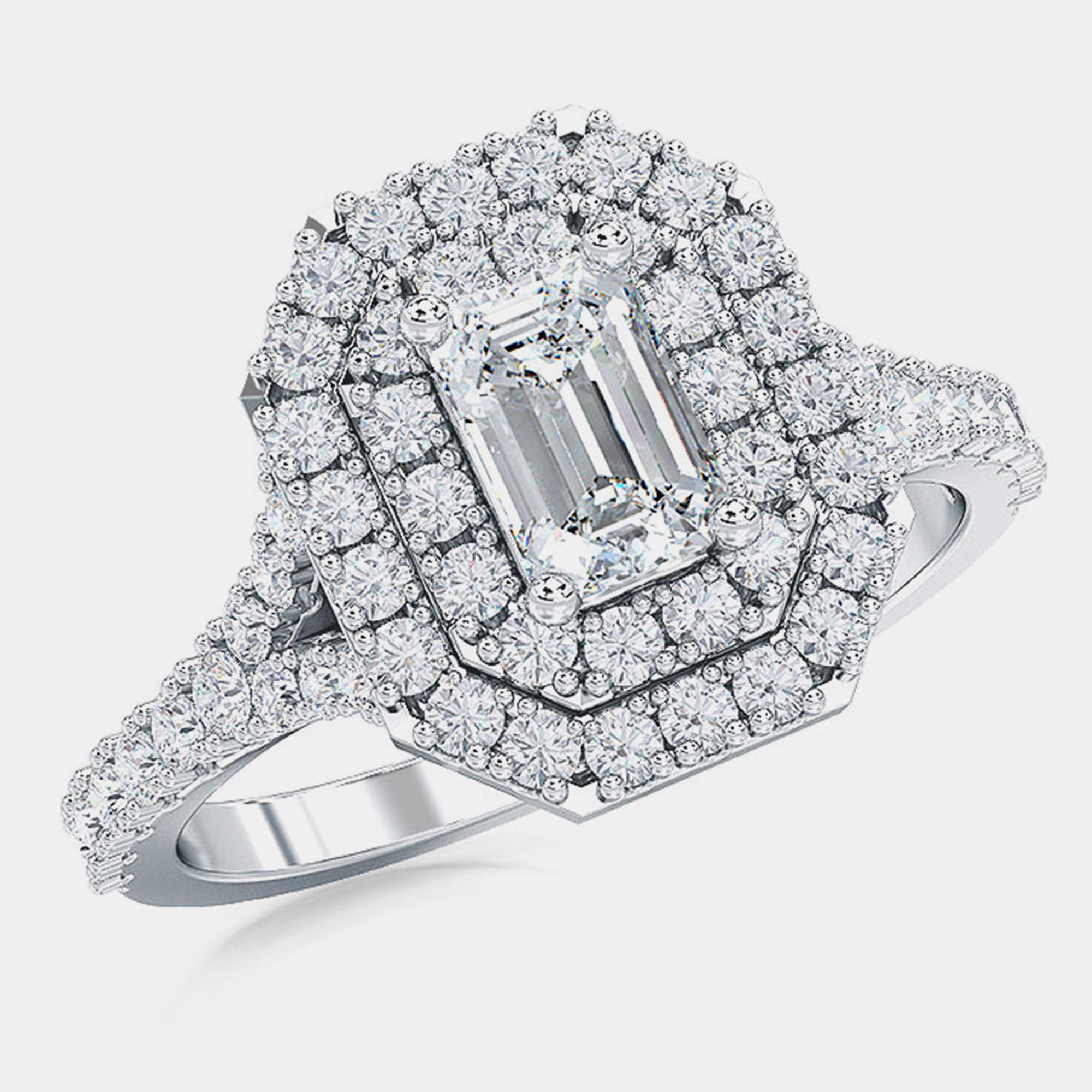 Pre Owned 14K Double Halo Lab Grown Diamonds Bridal Ring (1.25 Ct 5/8 Ctr) US 7