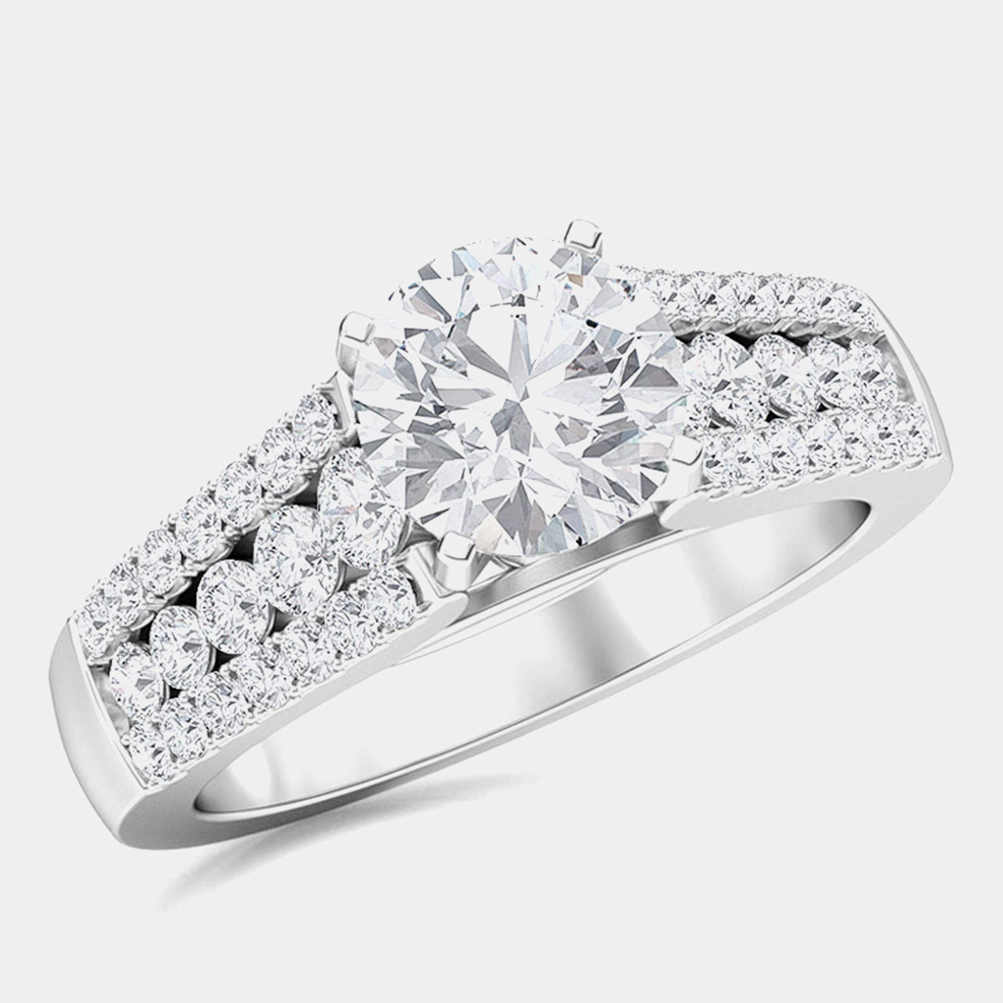 Three Row Graduating Lab Grown Diamonds Solitaire Bridal Ring US 7