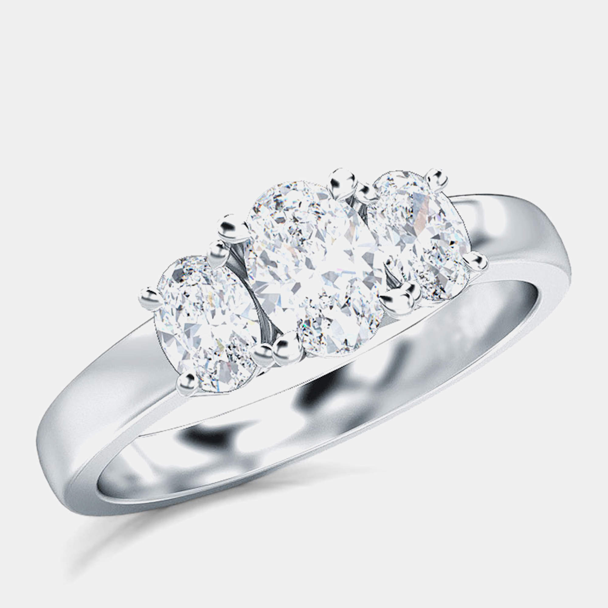 Pre Owned 14K Three Stone Lab Grown Oval Cut Diamonds Ring (1Ct) US 7