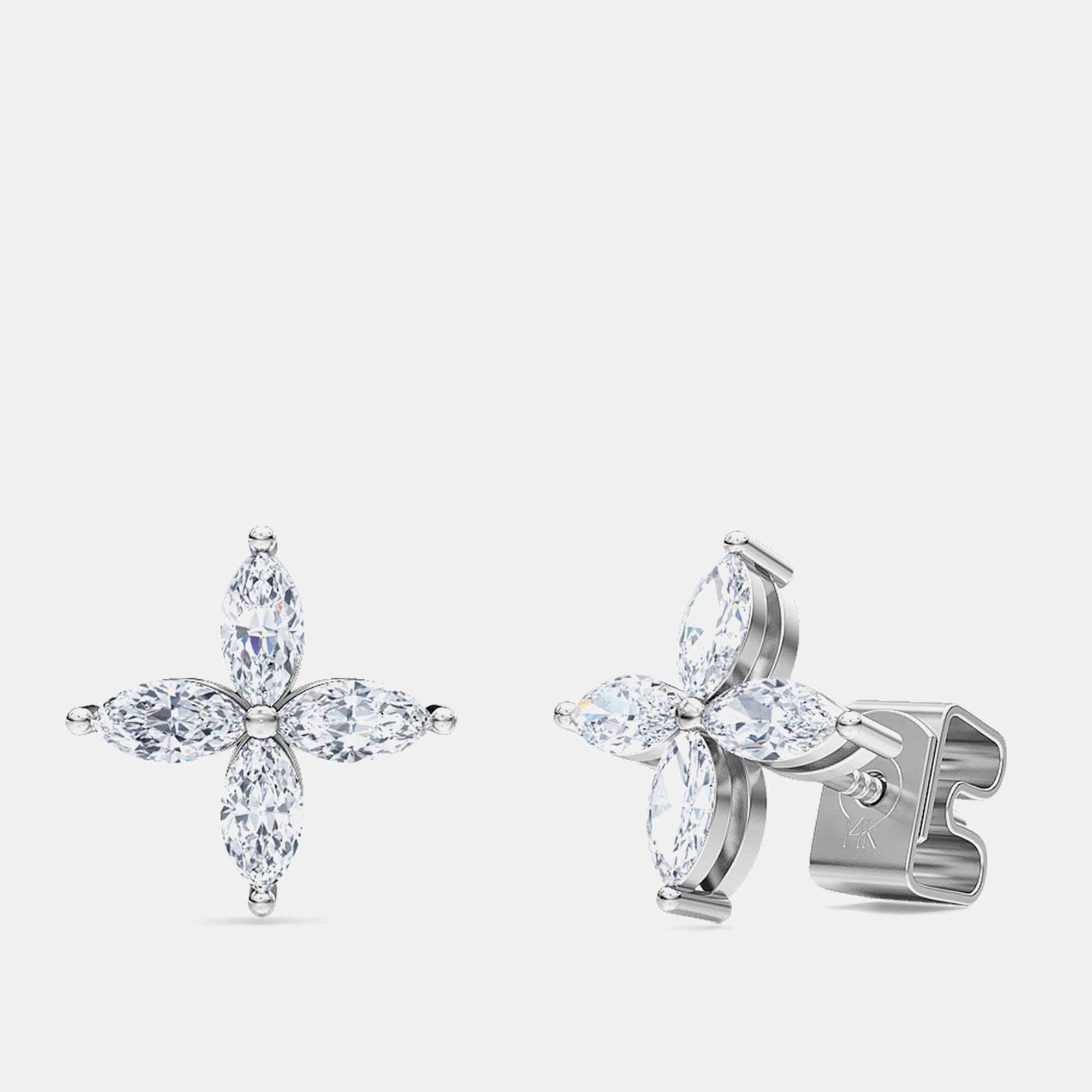 Pre Owned أقراط ألماس مزروعة في المختبر زهرة ماركيز عيار 14 (1 قيراط)