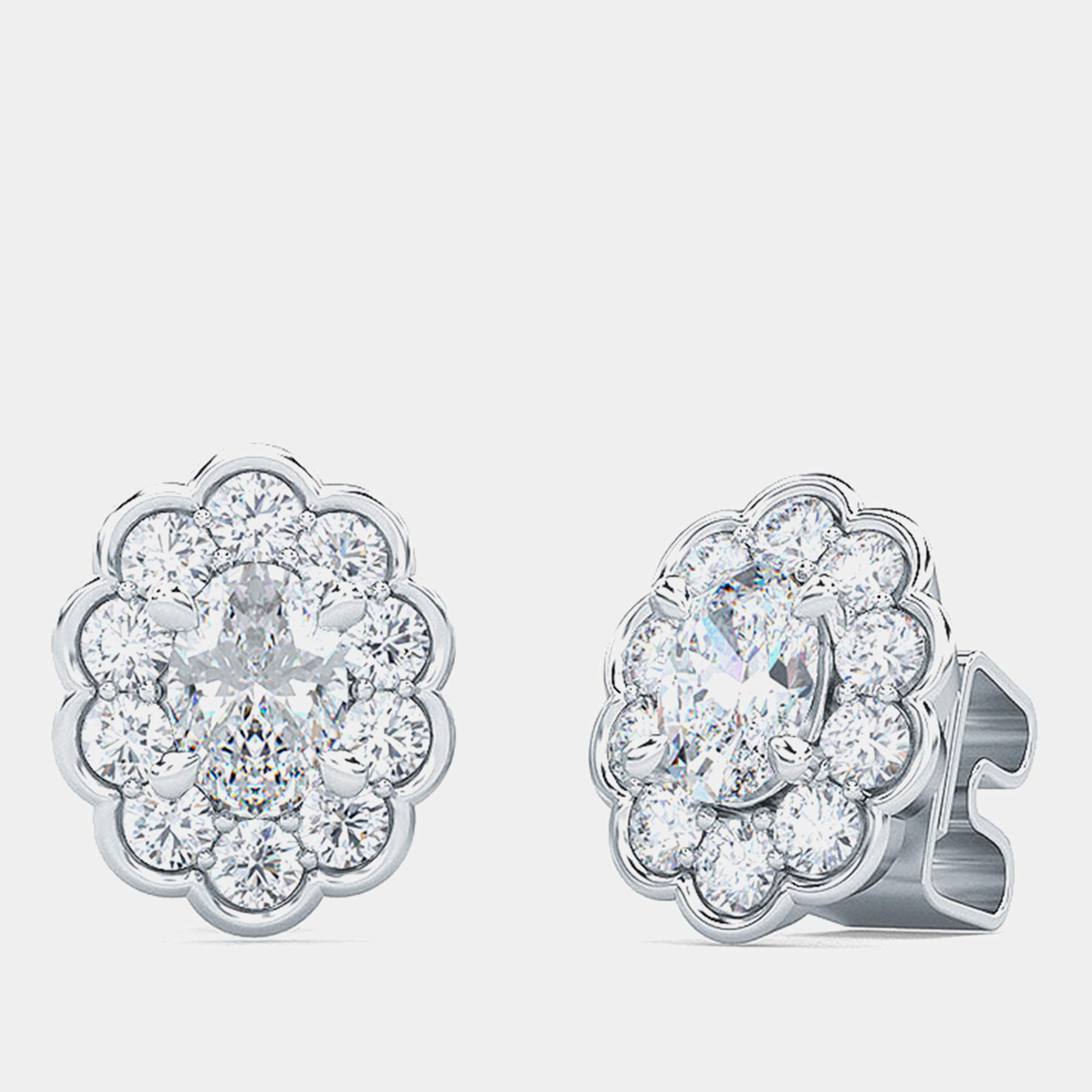 مملوكة مسبقًا 14K Halo Oval Cut Lab Grown Diamonds Earrings (1 Ctw 1/3 Ctr) 