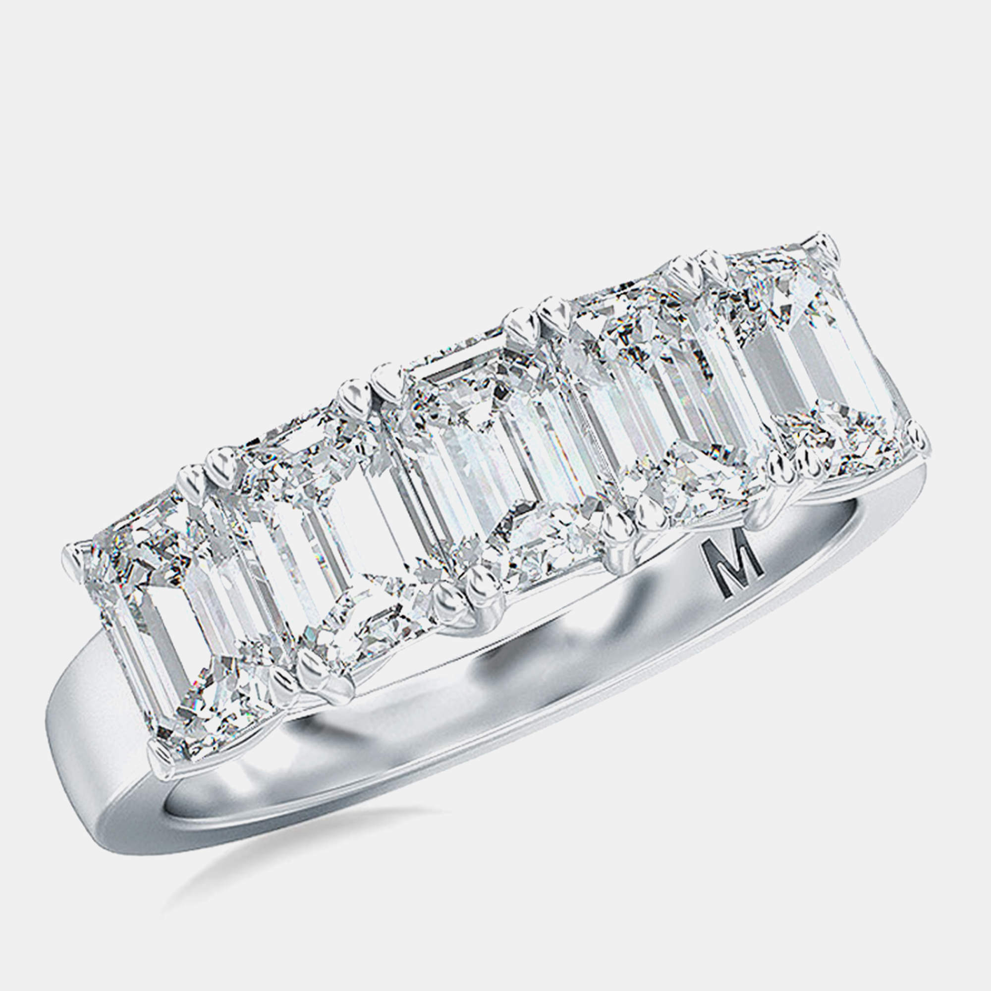 Pre Owned 5 Lab Grown Diamonds Emeral cut Set Straight Band (2 Ctw) US 7