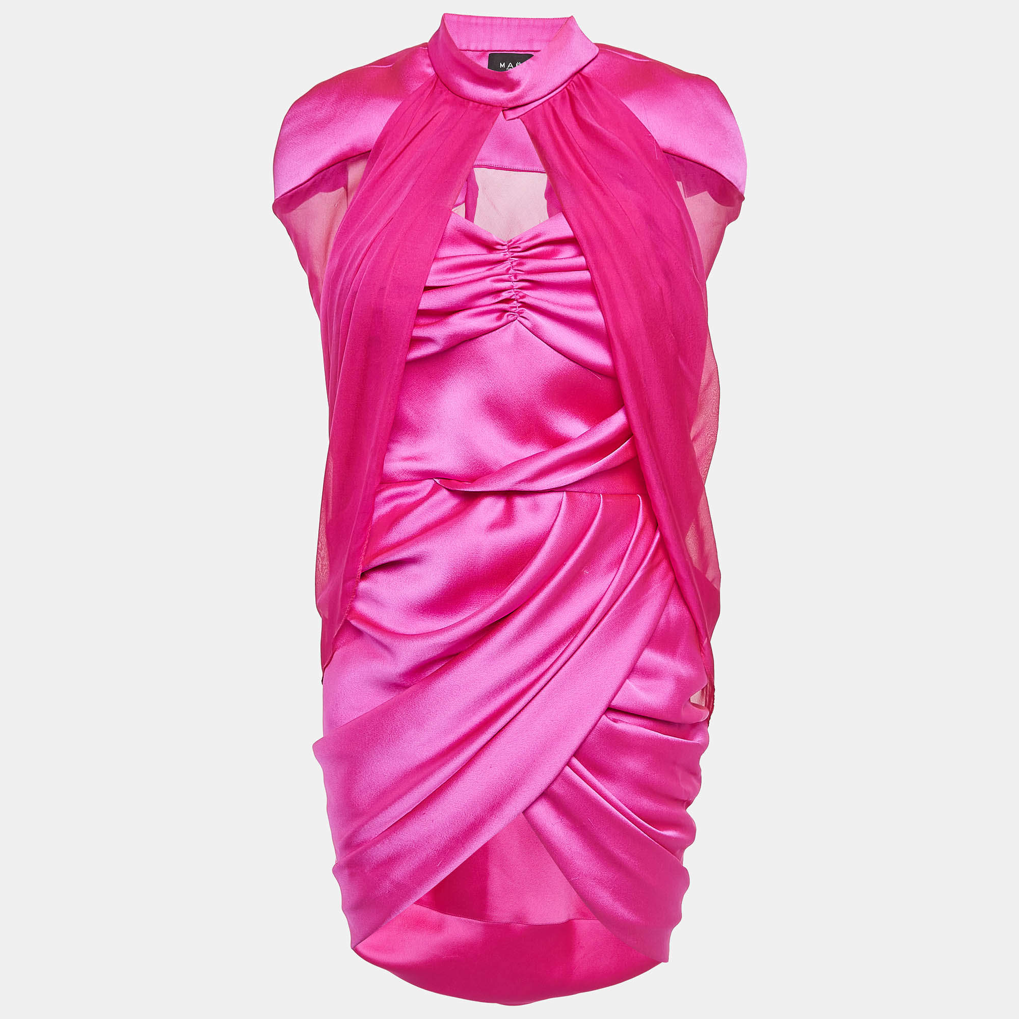 M.A.E Pink Satin and Chiffon Gathered Generation Dress with Cape S