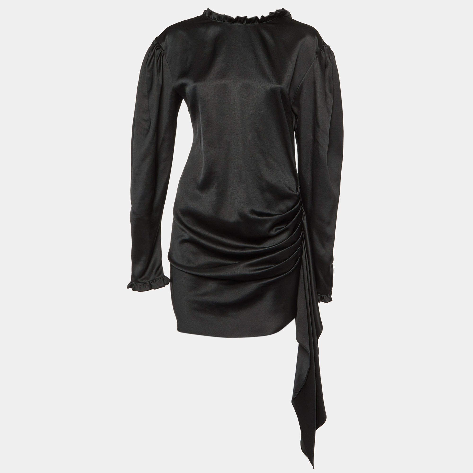 Magda Butrym Black Silk & Wool Draped Mini Dress S