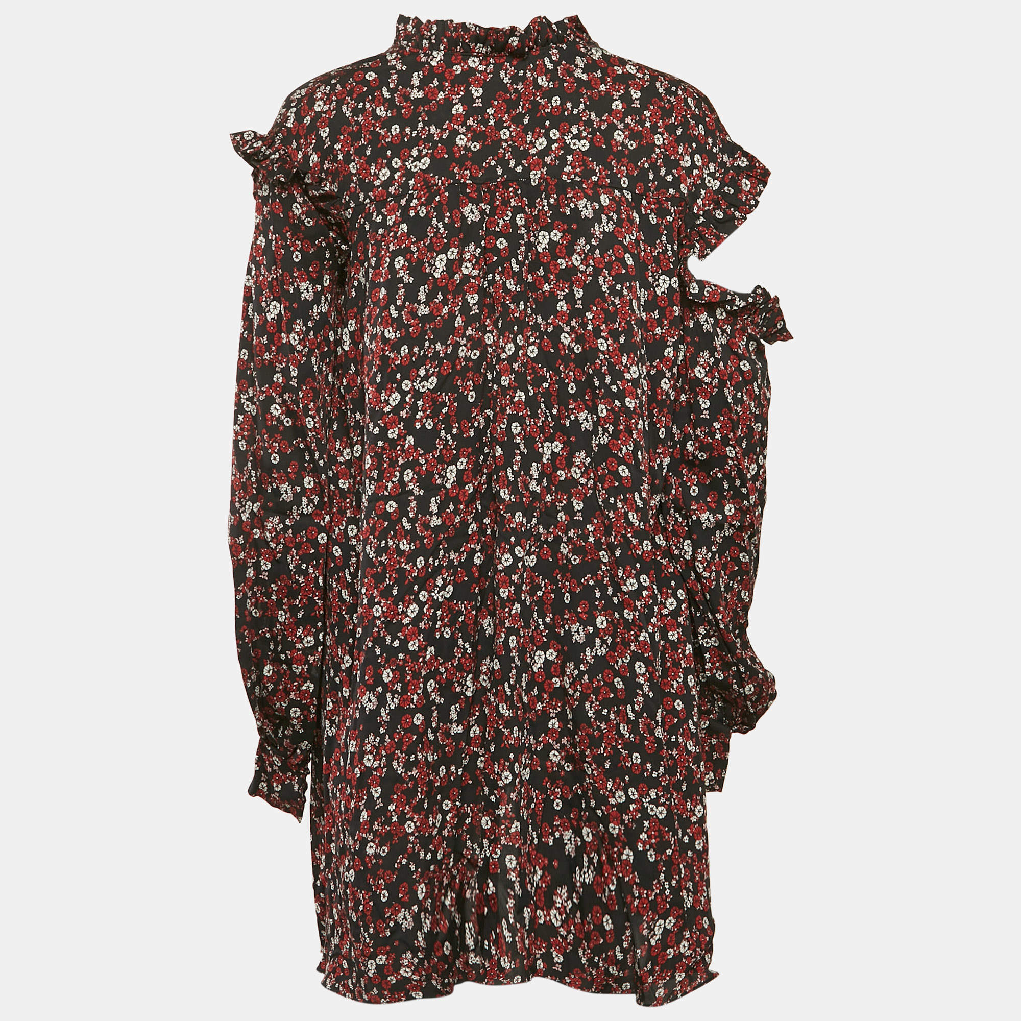 Magda Butrym Black Floral Print Silk Cold-Shoulder Single Sleeve