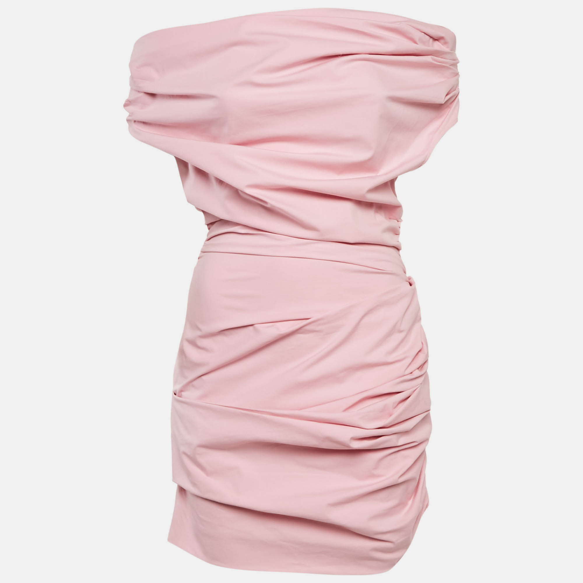 مملوكة مسبقًا Magda Butrym Pink Poplin Cowl Neck Ruche Detail Mini Dress S