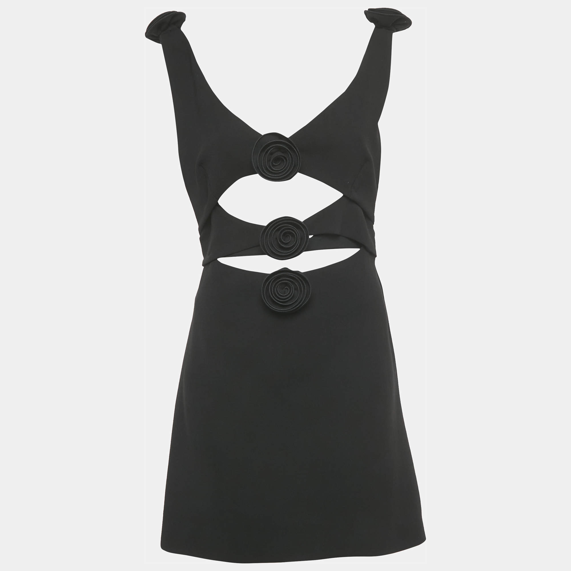 Pre Owned Magda Butrym Black Flower Applique Wool Cut -Out Mini Dress L