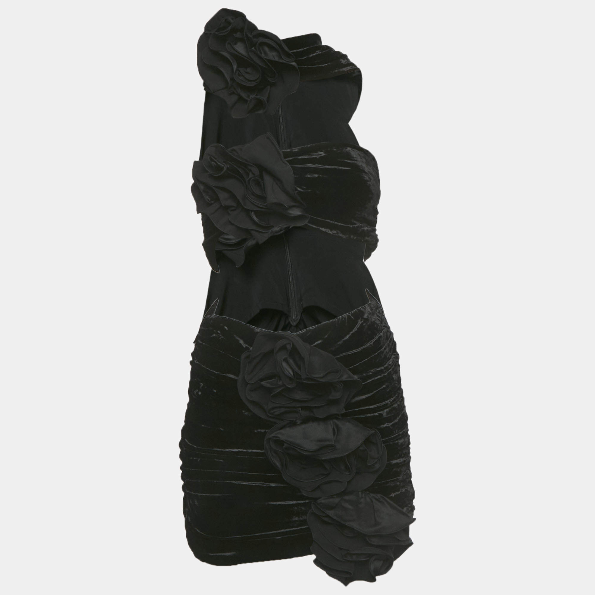Pre Owned Magda Butrym Black Stretch Velvet Ruche Cut-Out Mini Dress S