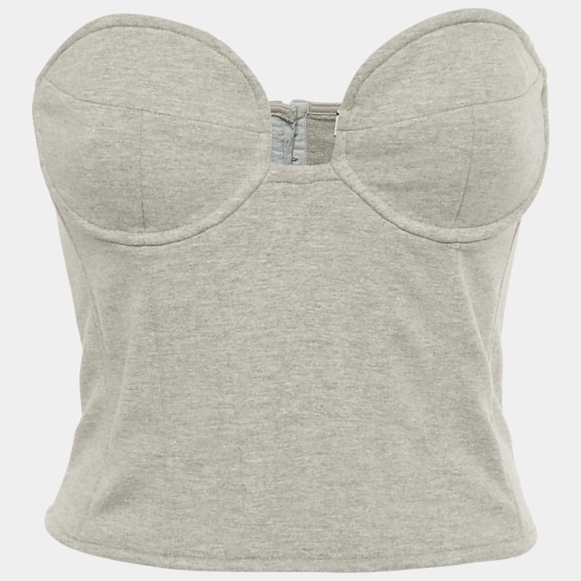 Pre Owned Magda Butrym Grey Cotton Blend Strapless Bustier Top S 