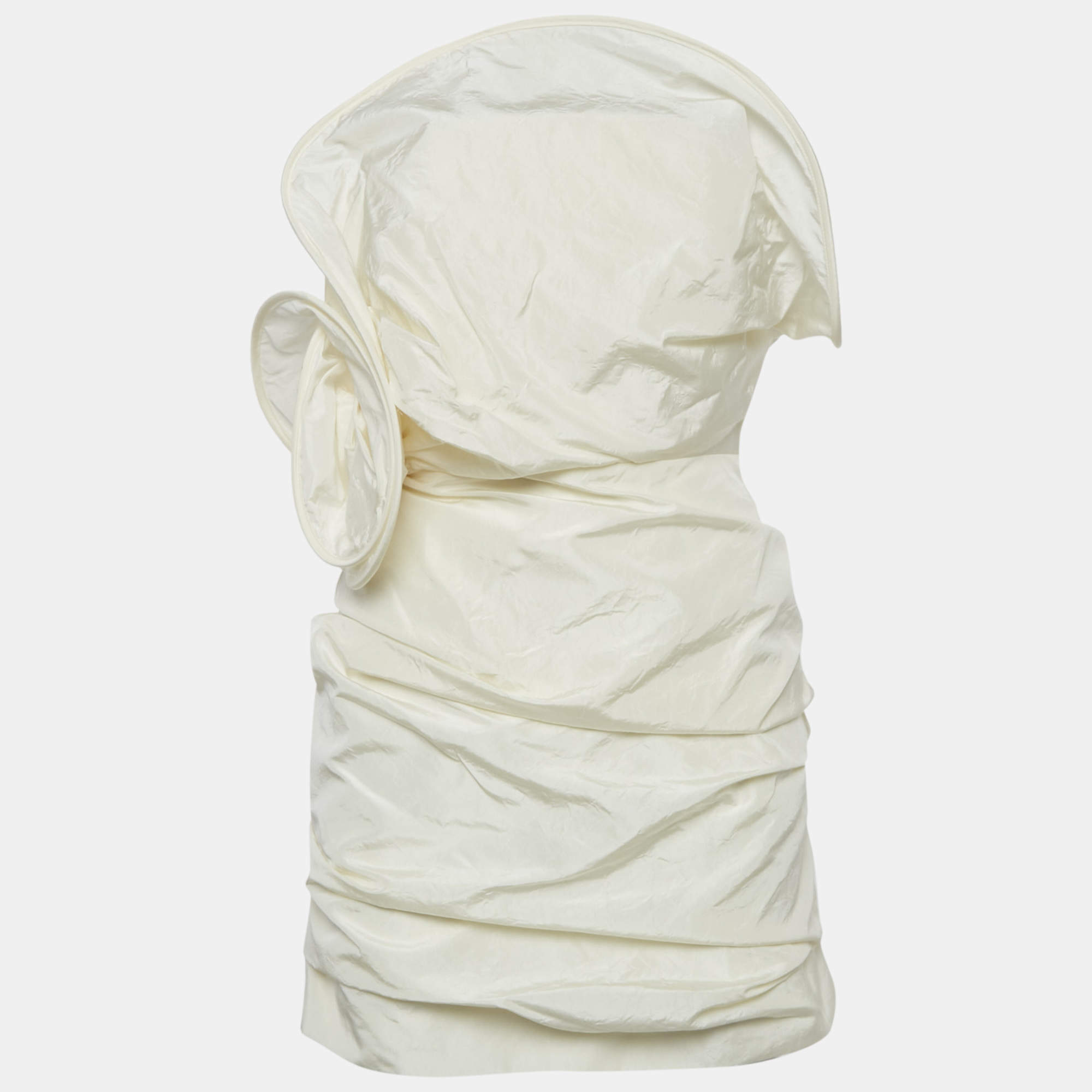 Pre Owned فستان ماجدا بوترم قصير أبيض من حرير بتفاصيل منظمة مقاس صغير - سمول