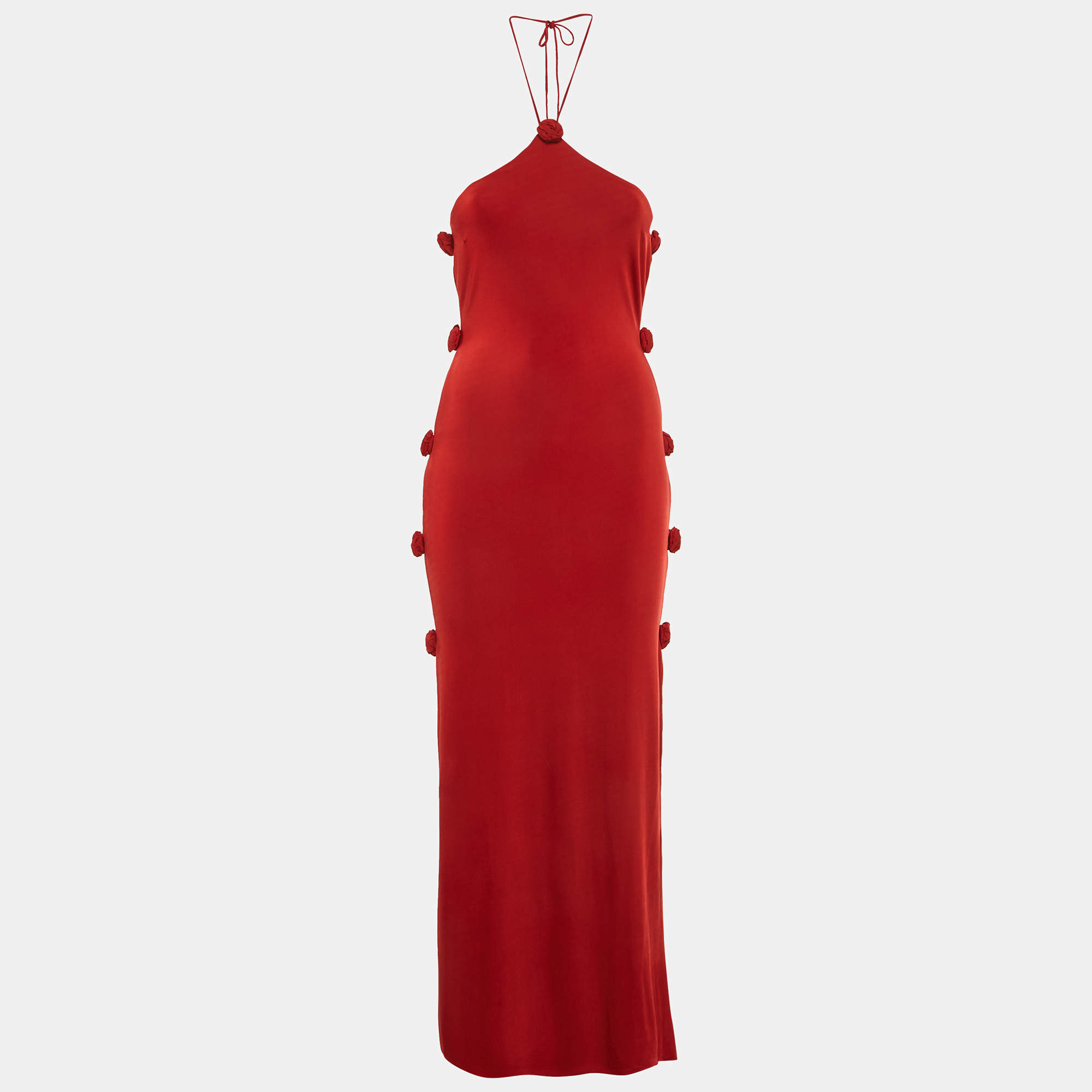 Pre Owned Magda Butrym Red Rosette Halterneck Maxi Dress S