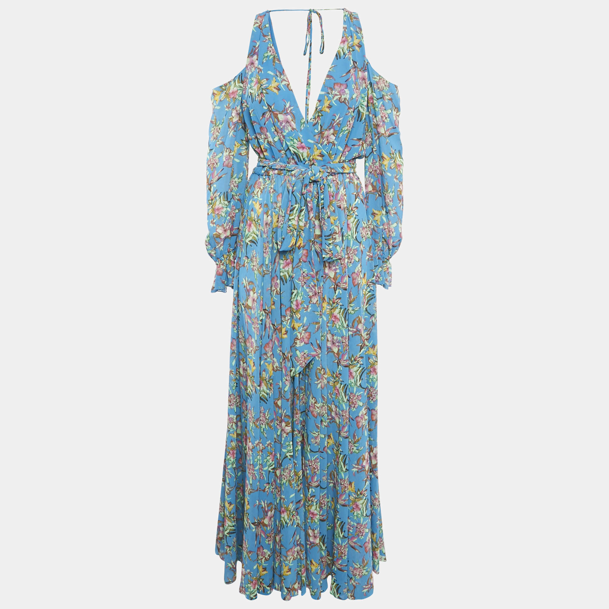 Pre Owned Maison D'Angelann Blue Floral Print Chiffon Maxi Dress S