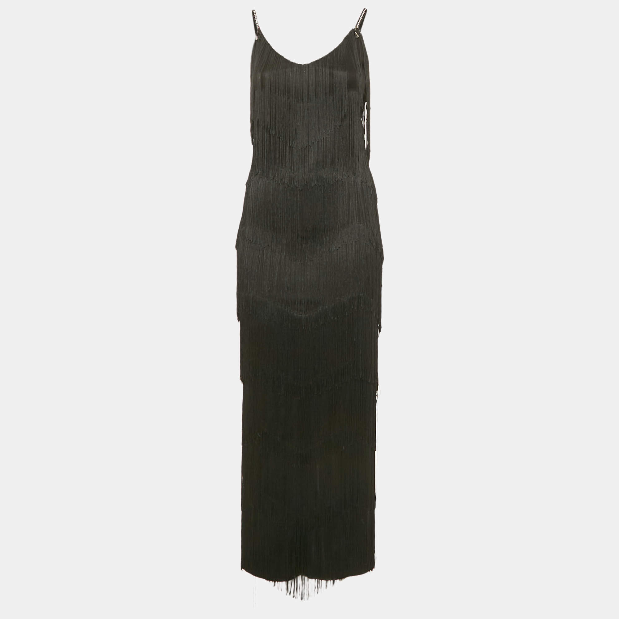 Pre Owned Maison d'Angelann Black Knit Fringed Sleeveless Maxi Dress S