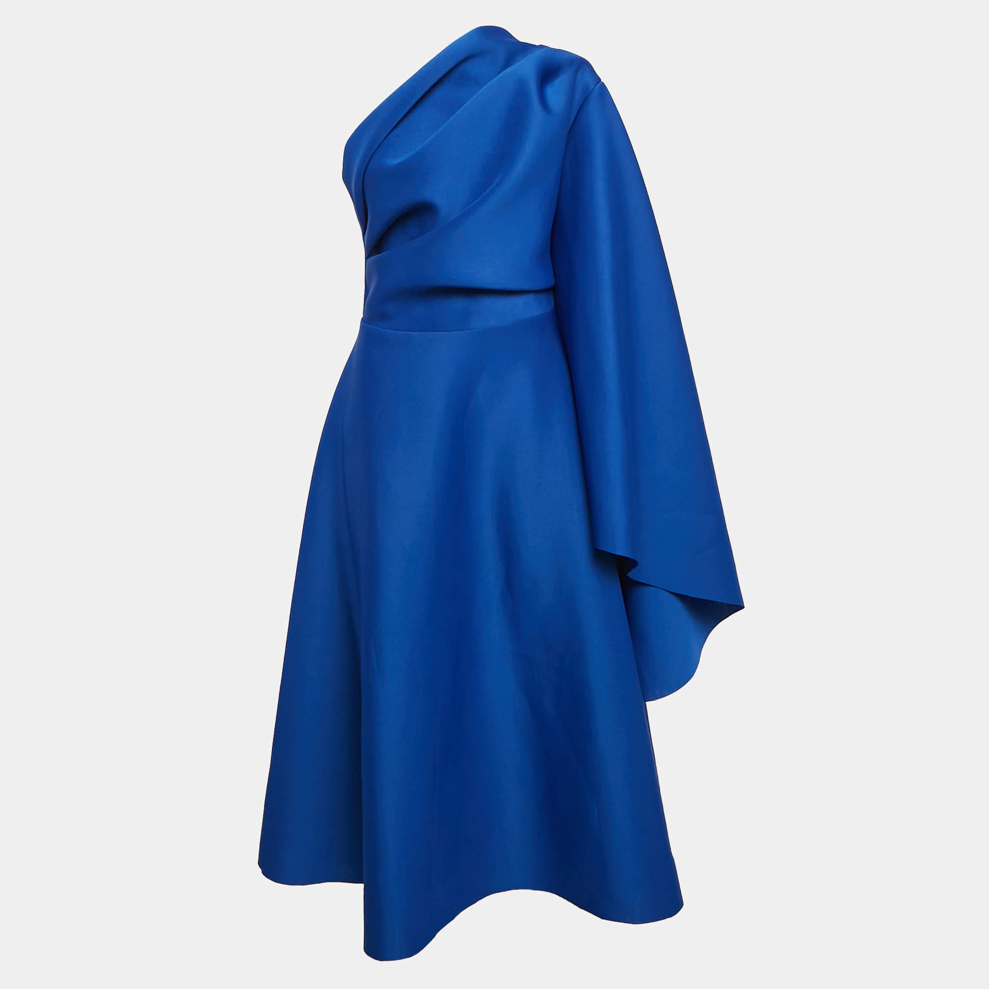 Pre Owned Maison De La Sirena Royal Blue Jersey Draped One-Shoulder Midi Dress S
