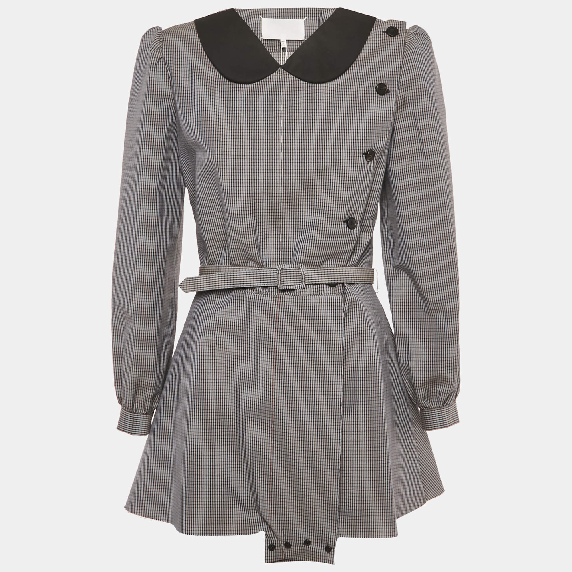 Pre Owned Maison Martin Margiela Grey Checkered Print Cotton & Wool Multi-Wear Mini Dress L