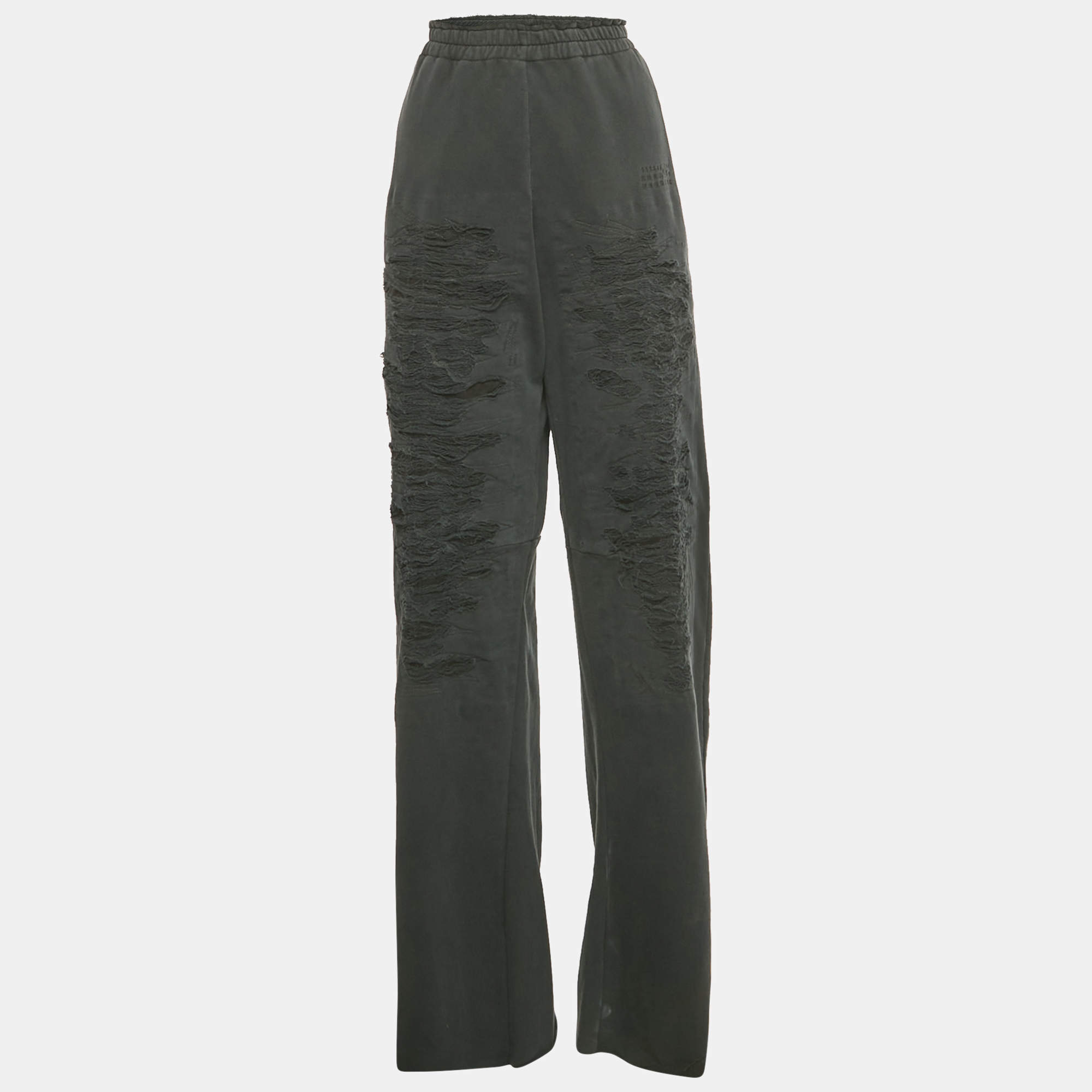 Pre Owned Maison Martin Margiela Grey Cotton Distressed Raw Hem Track Pants XS
