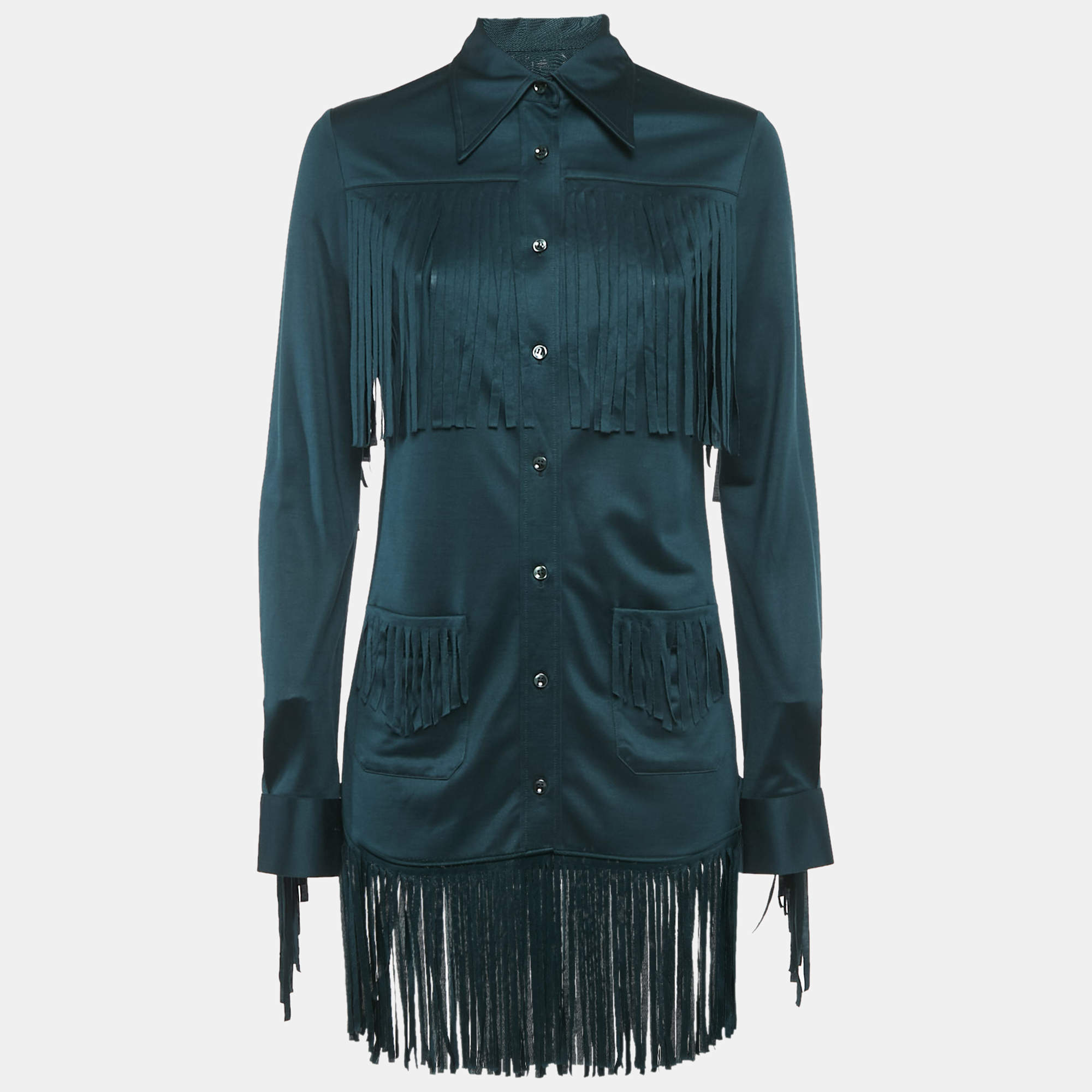 Pre Owned Maison Martin Margiela Green Jersey Silk Fringed Shirt M