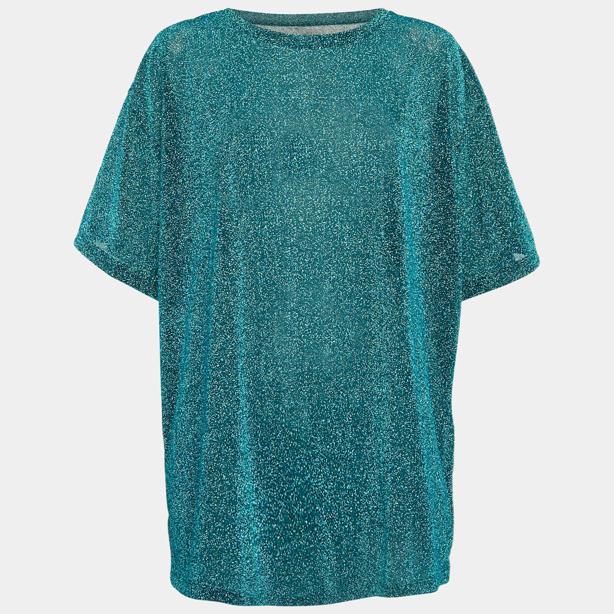 Pre Owned Maison Martin Margiela Blue Lurex Knit T-Shirt M