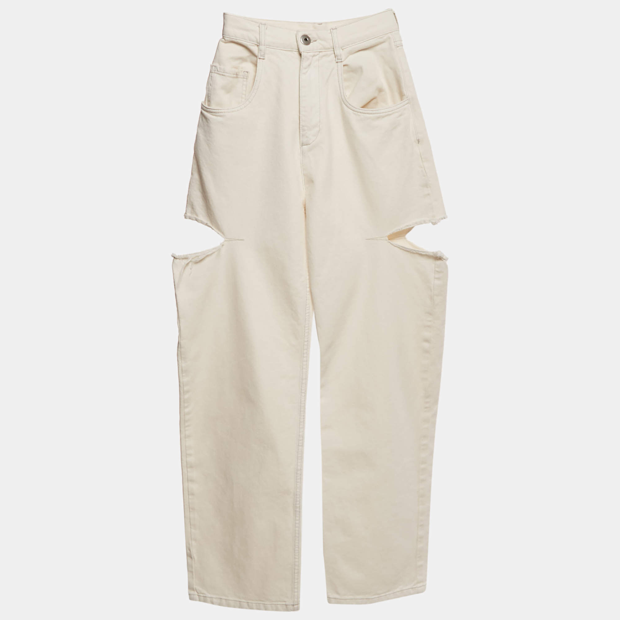 Pre Owned Maison Martin Margiela Off-White Denim Cut-Out High Rise Boyfriend Jeans S Waist 23"