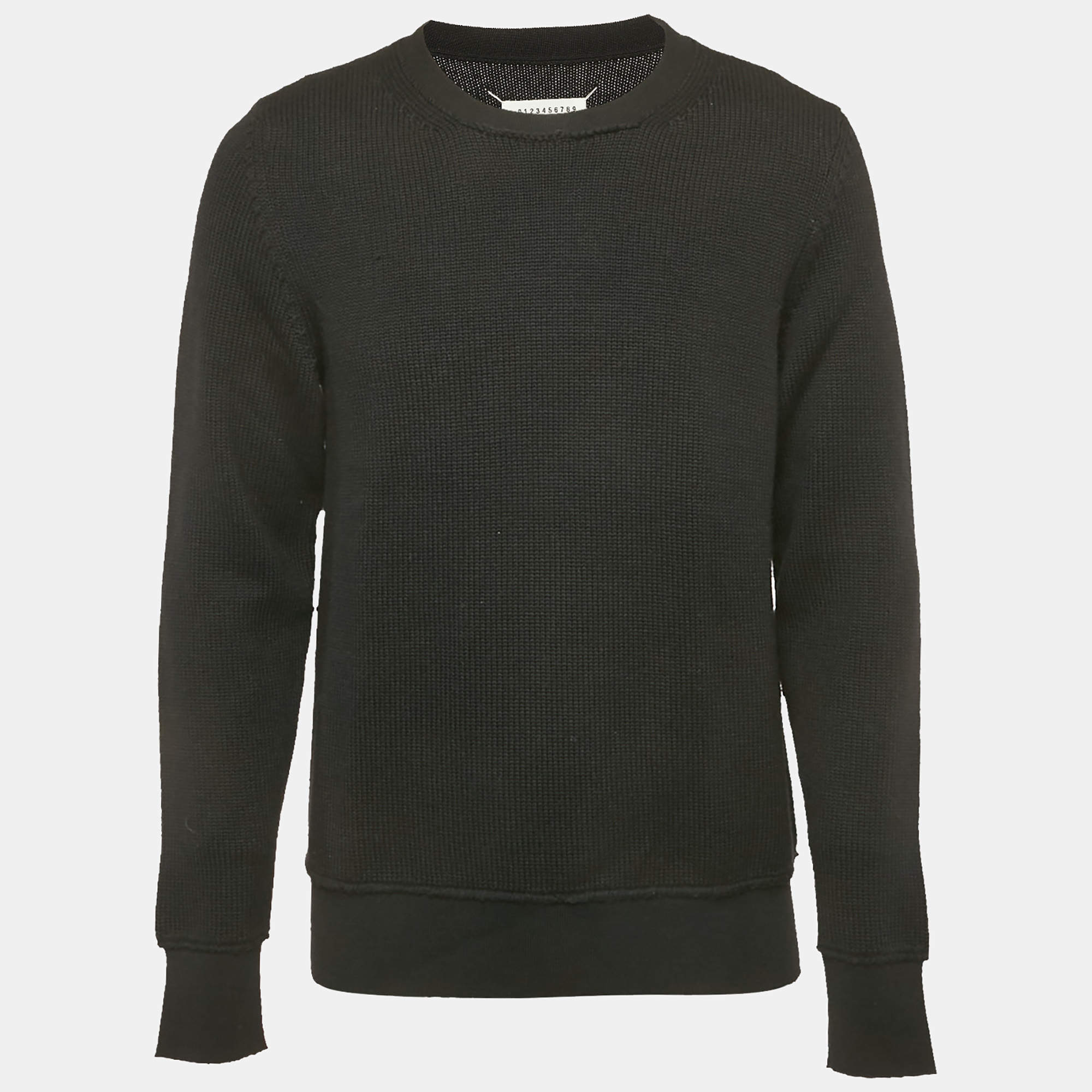 Pre Owned Maison Martin Margiela Black Wool Knit Crew Neck Sweatshirt L
