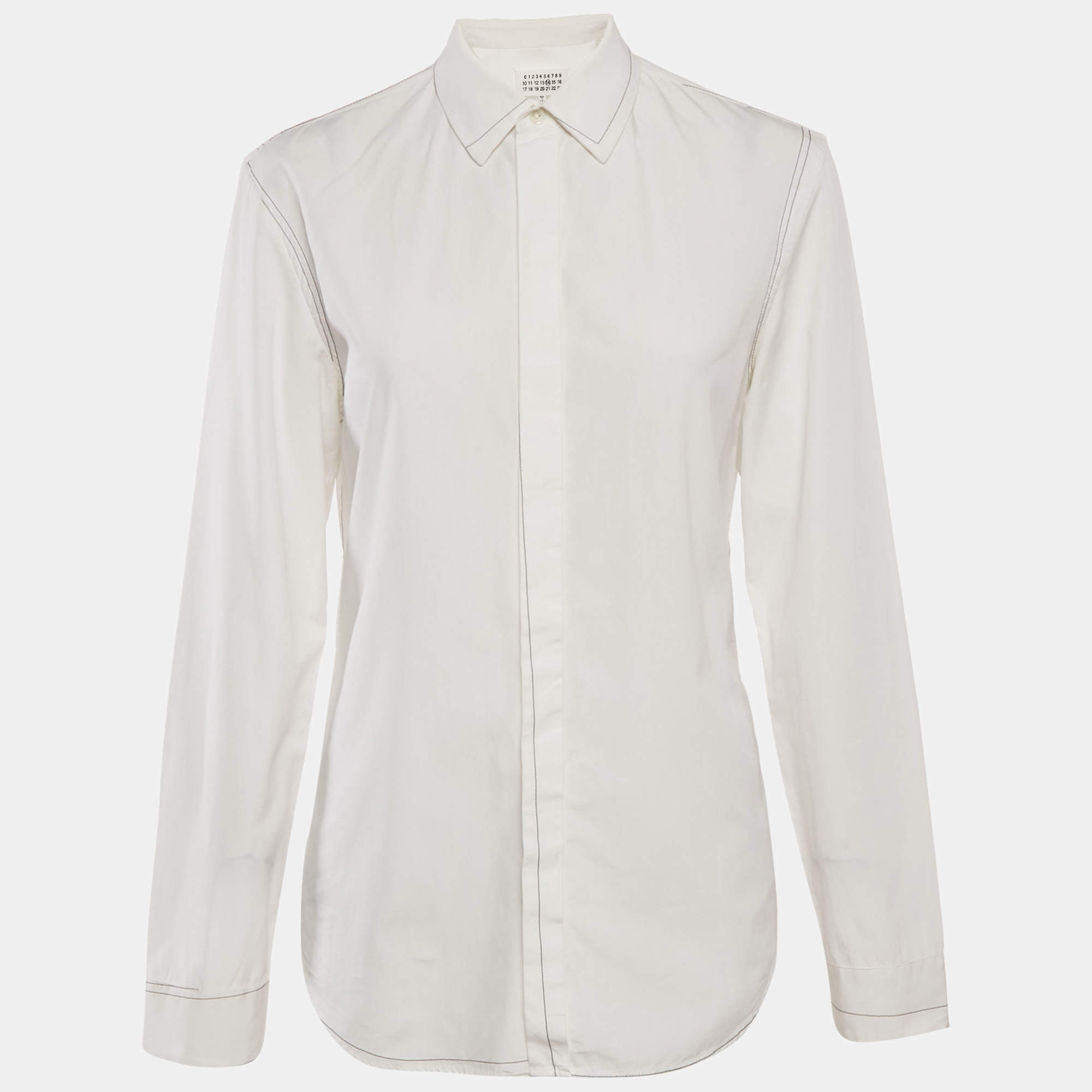 Pre Owned Maison Martin Margiela White Cotton Contrast Trim Shirt XS
