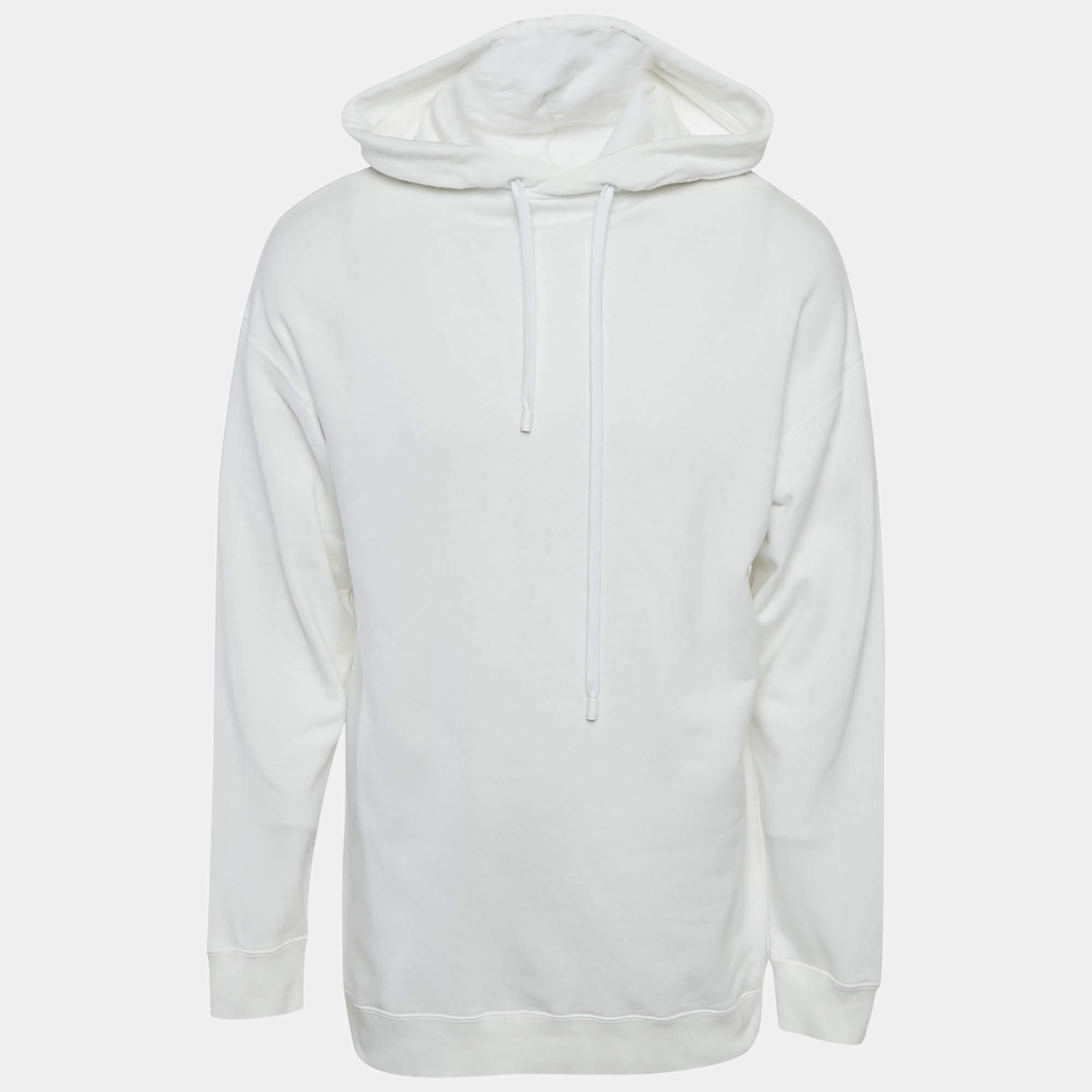 Pre Owned Maison Martin Margiela White Number Print Cotton Hooded Sweatshirt XS