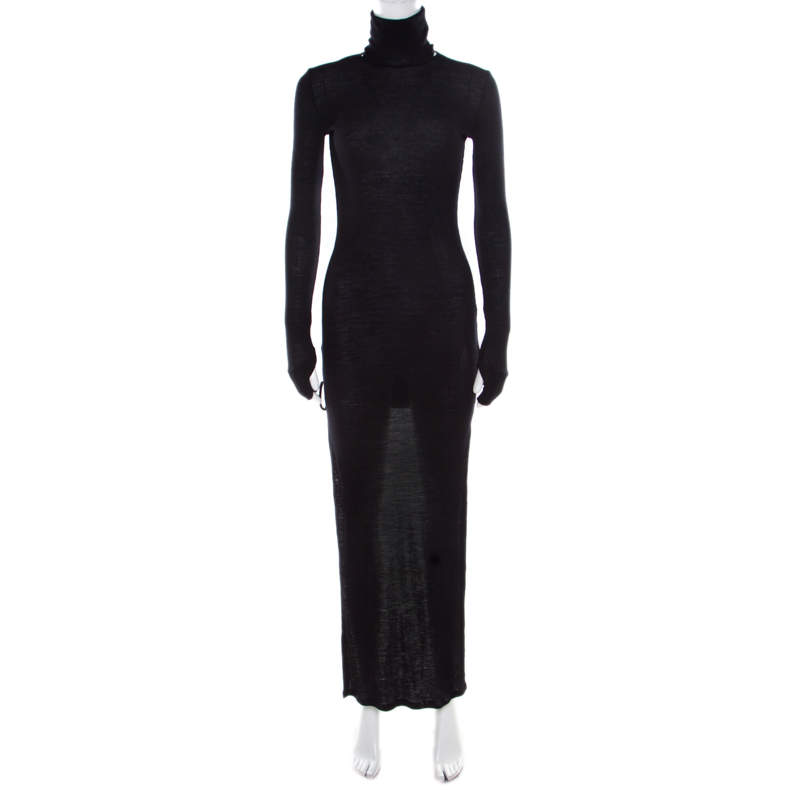 Pre Owned MM6 Maison Margiela Black Ribbed  Knit Turtle Neck High Low Sweater Dress M