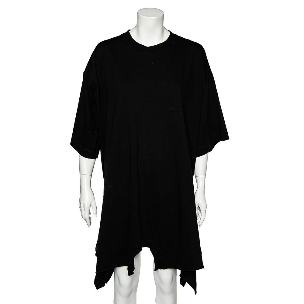 Pre Owned Maison Martin Margiela Black Cotton Knit Asymmetric Hem T-Shirt Dress S