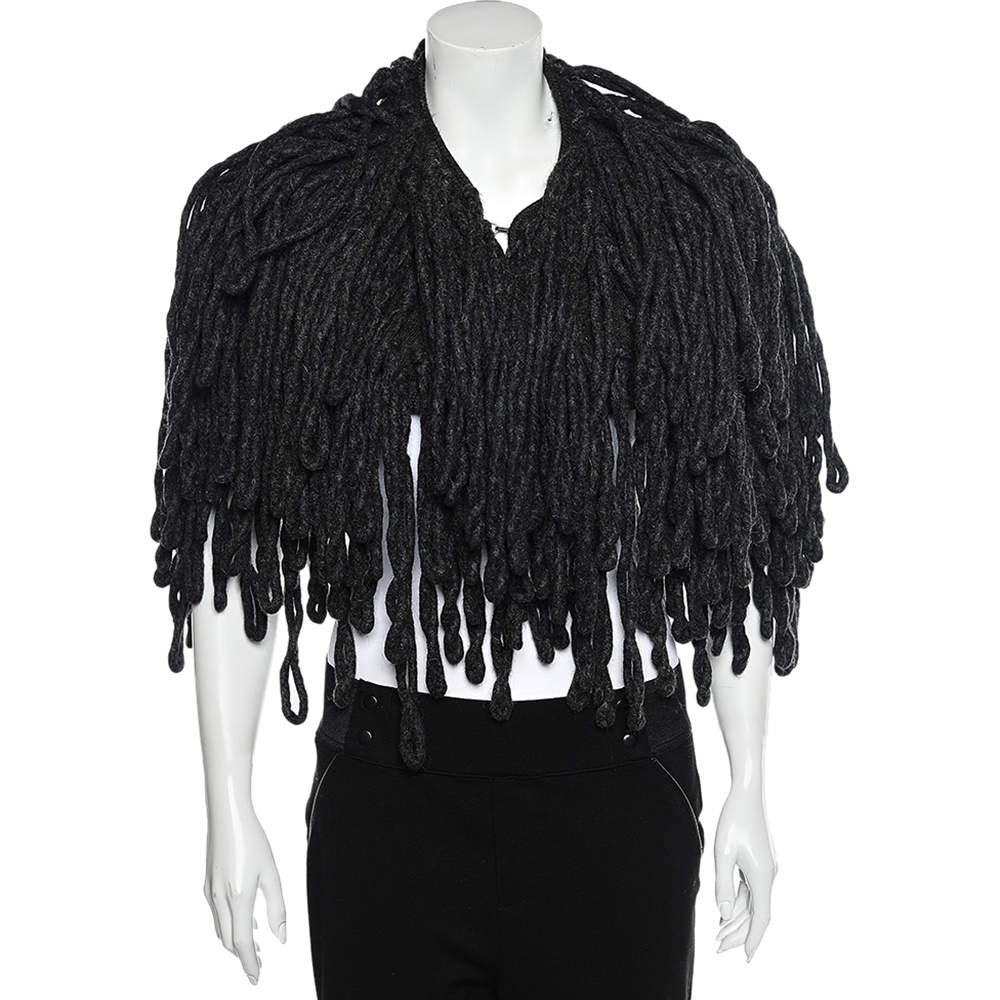 Pre Owned Maison Martin Margiela Charcoal Grey Wool & Alpaca Fringed Bolero S