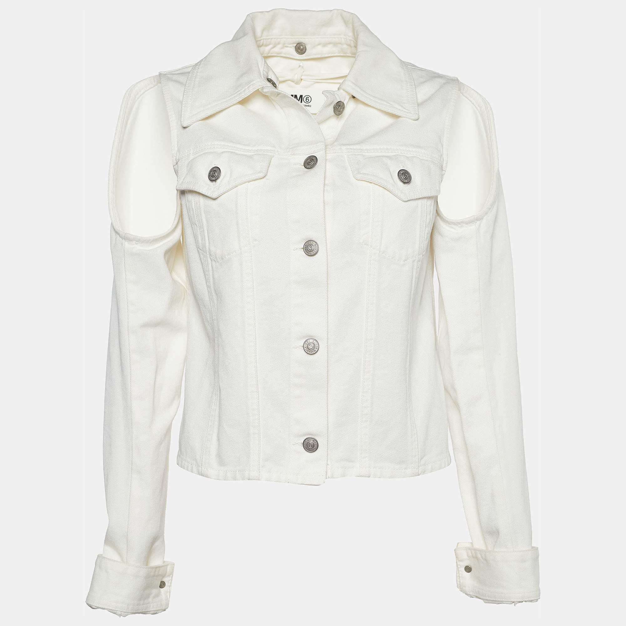 Pre Owned Maison Margiela MM6 White Denim Deconstructed Jacket M