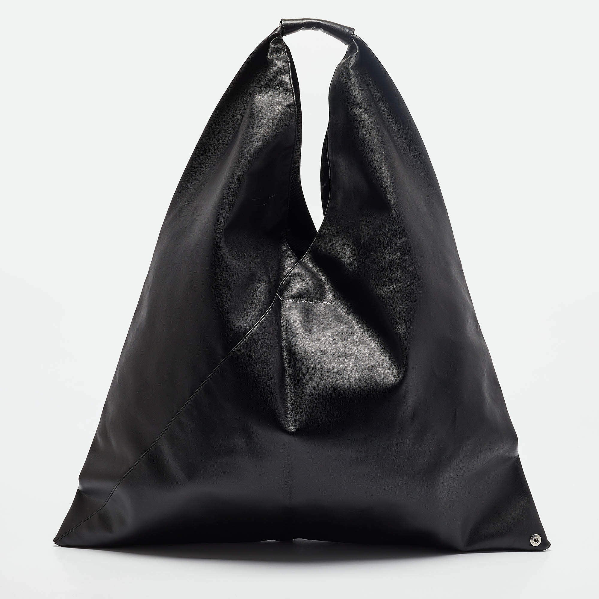 Pre Owned MM6 Maison Martin Margiela Black Leather Triangle Tote