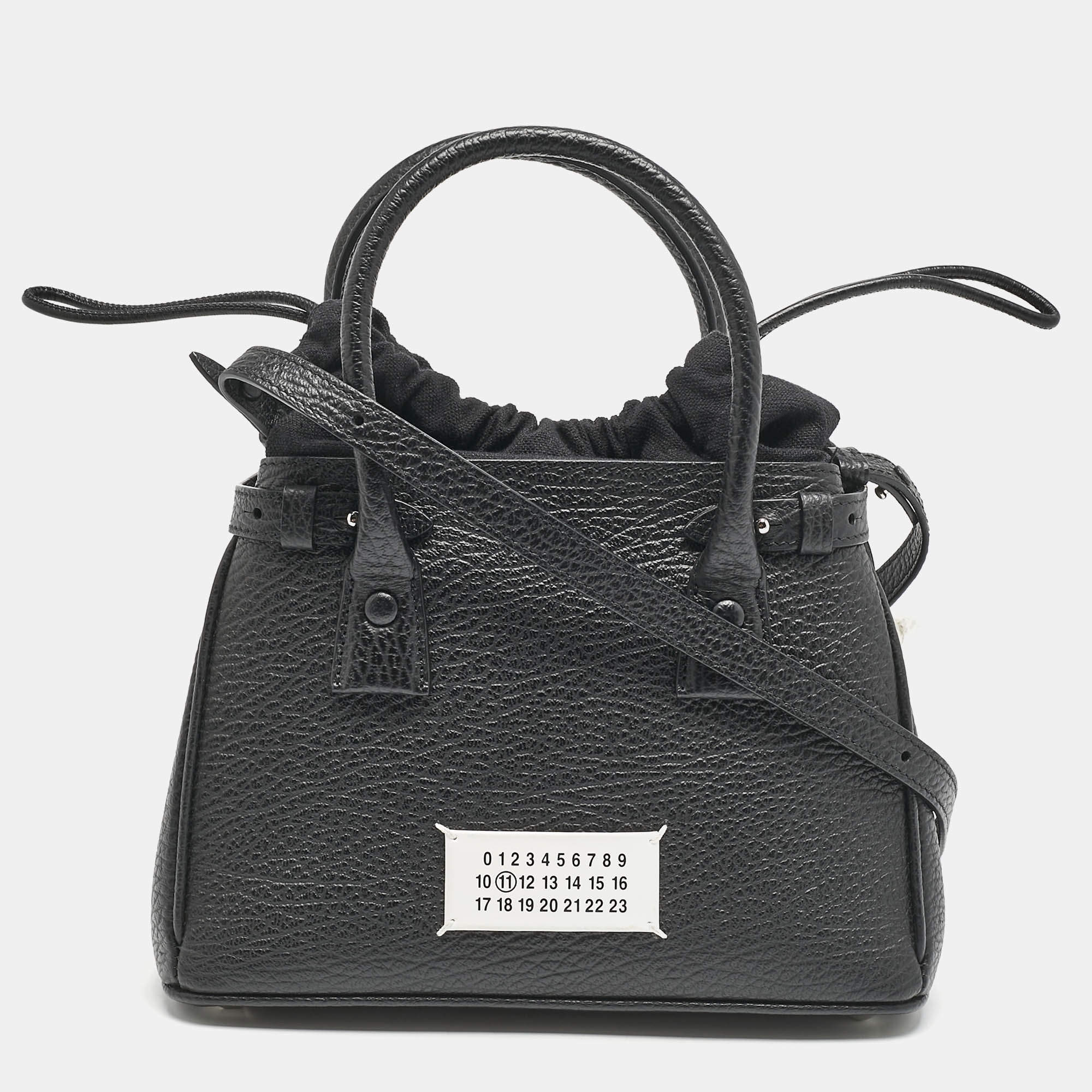 Maison Martin Margiela Black Leather 5AC Drawstring Top Handle Bag