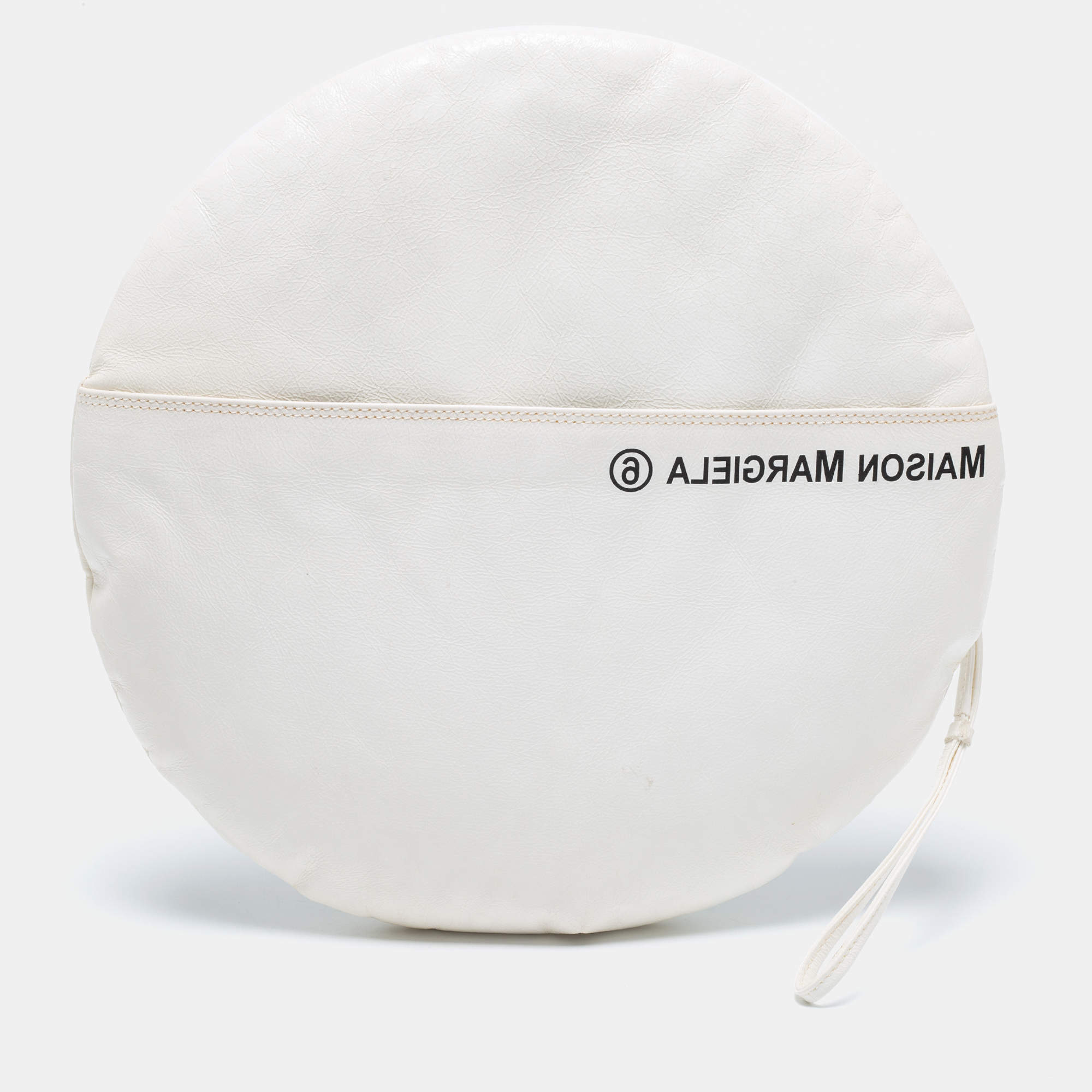Pre Owned Maison Martin Margiela White Glossy Leather Ronde Round Pochette