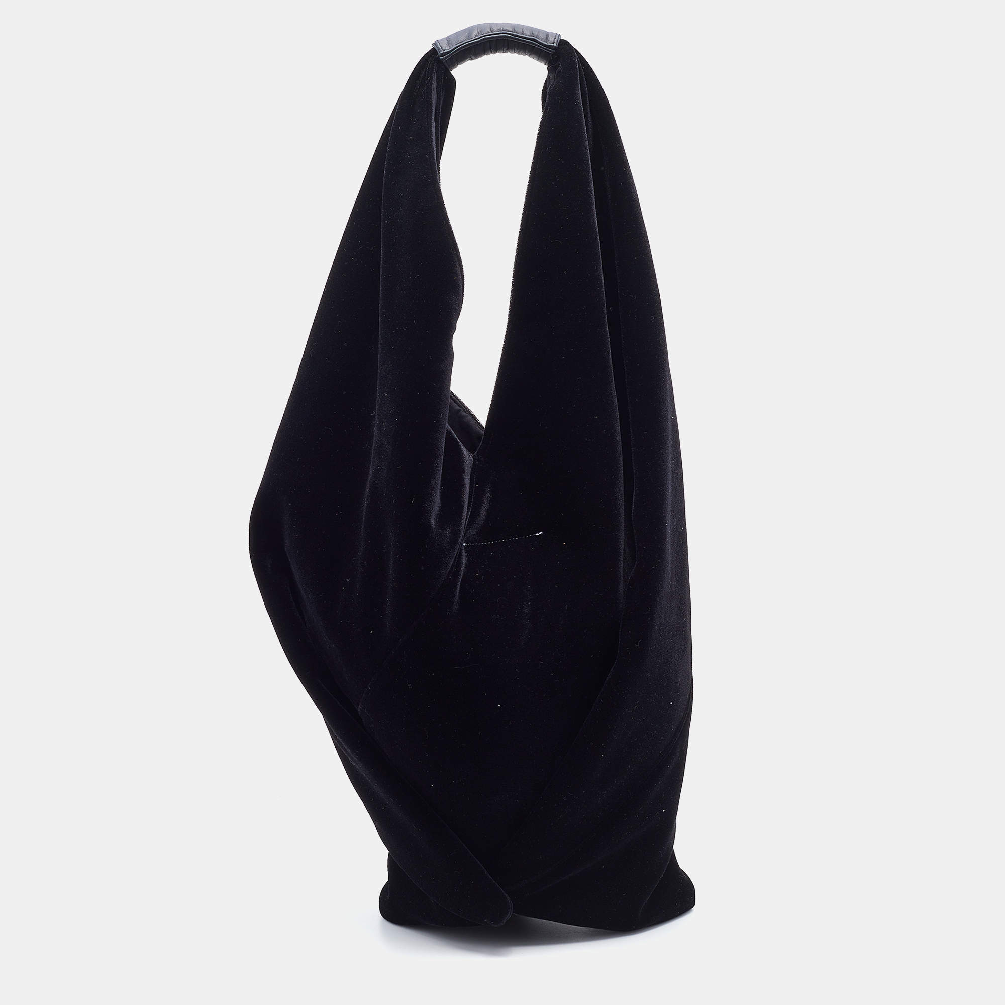 Pre Owned Maison Martin Margiela Black Velvet and Leather Hobo
