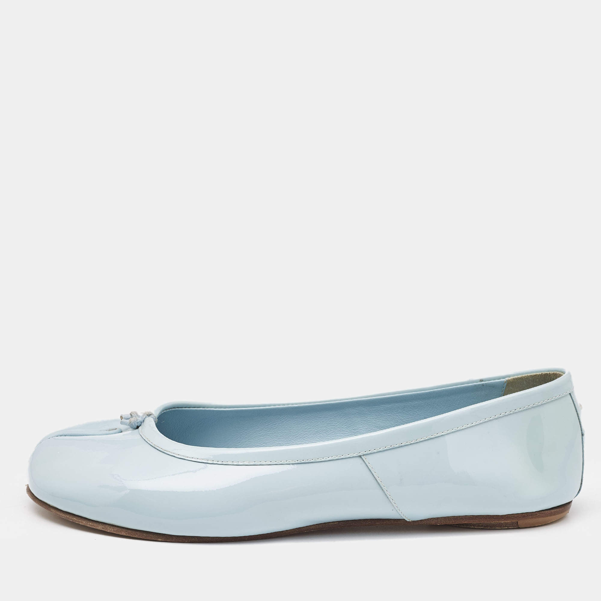 Pre Owned Maison Martin Margiela Blue Patent Leather Tabi Ballet Flats Size 38