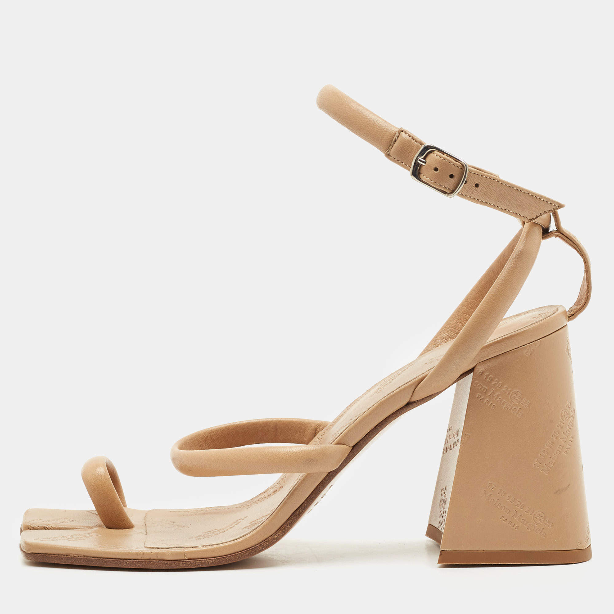 Maison Martin Margiela Beige Leather Square Toe Tabi Sandals Size 40