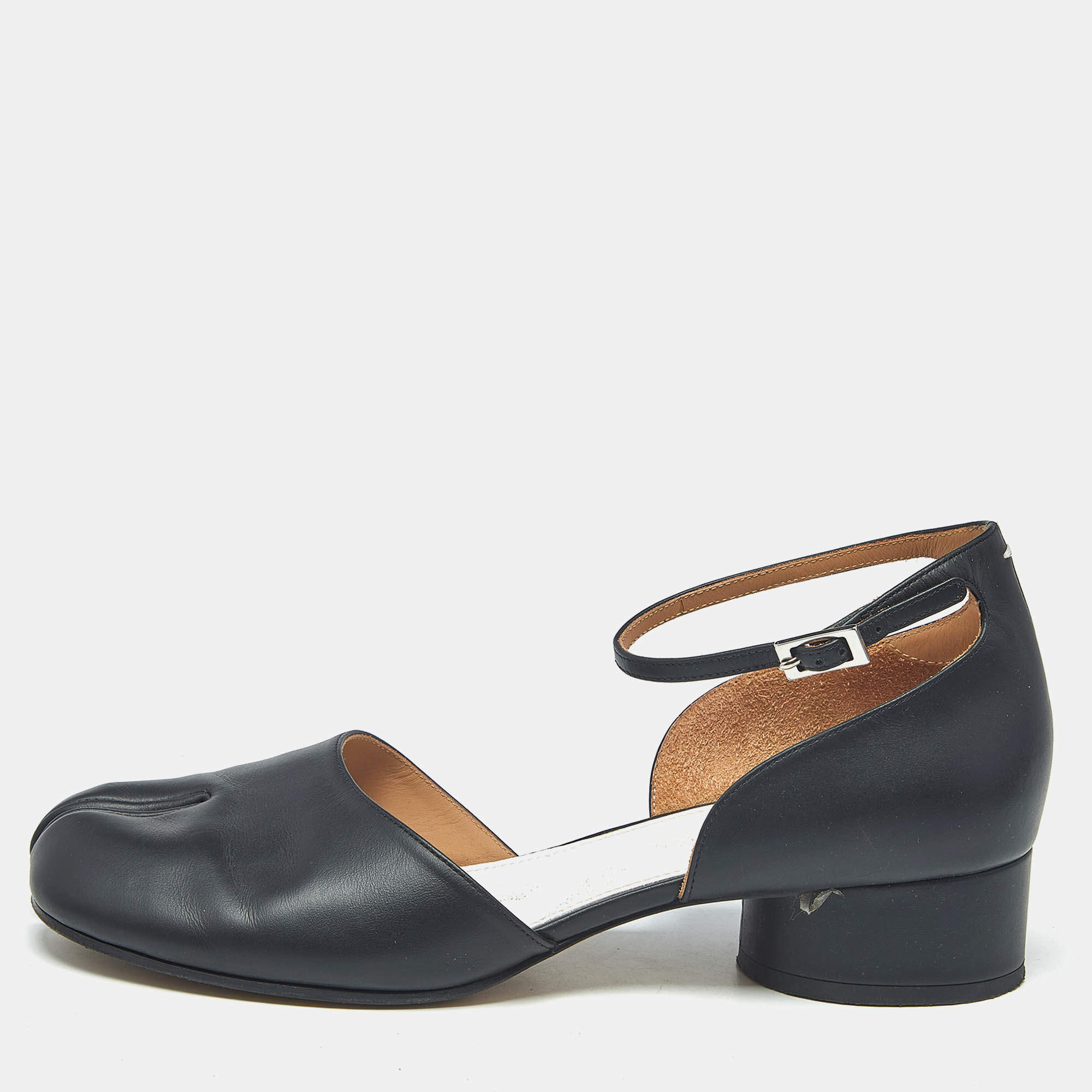 Pre Owned Maison Martin Margiela Black Leather Tabi Mary Jane Pumps Size 41