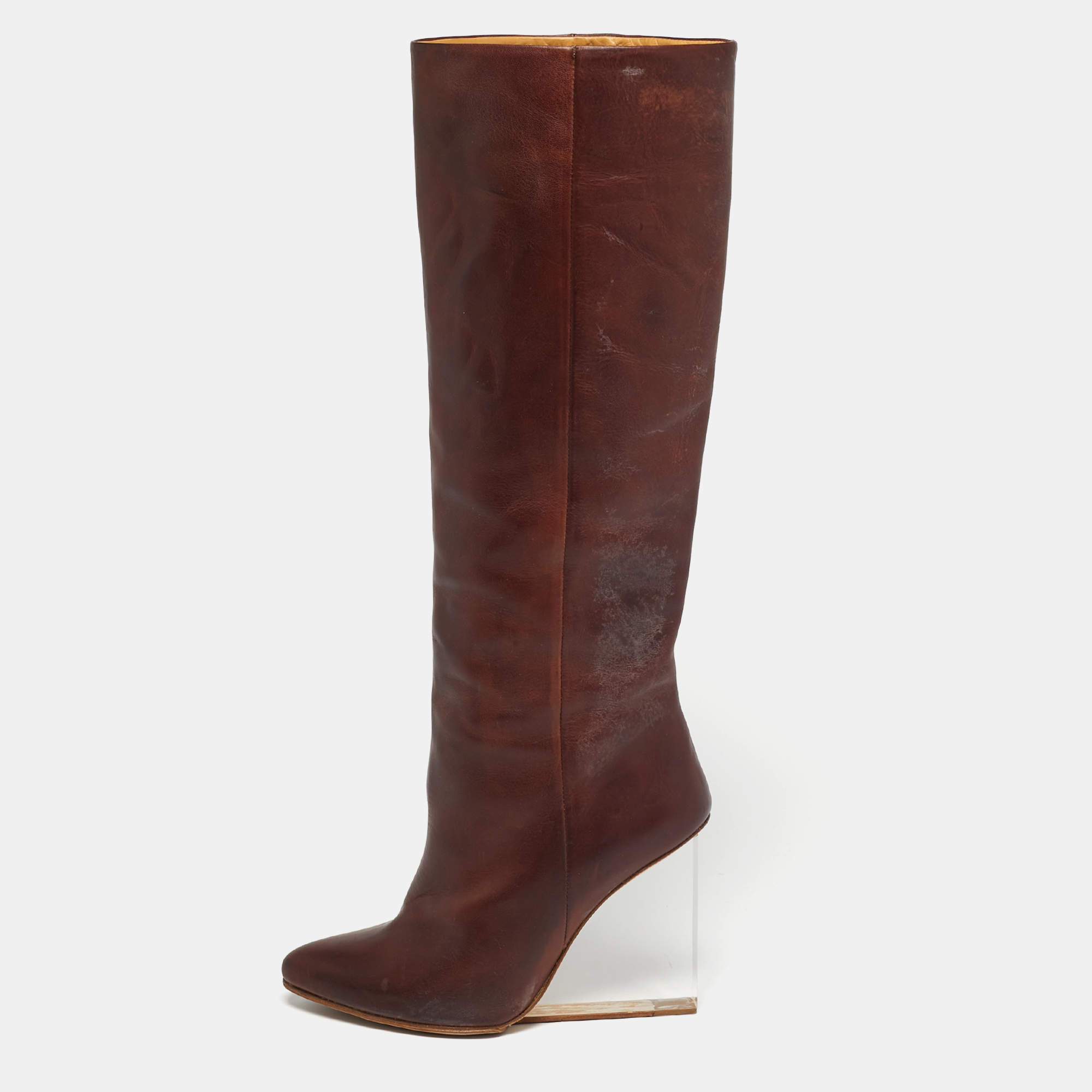 مملوكة مسبقًا Maison Martin Margiela Size 38 Brown Leather Knee Length Boots
