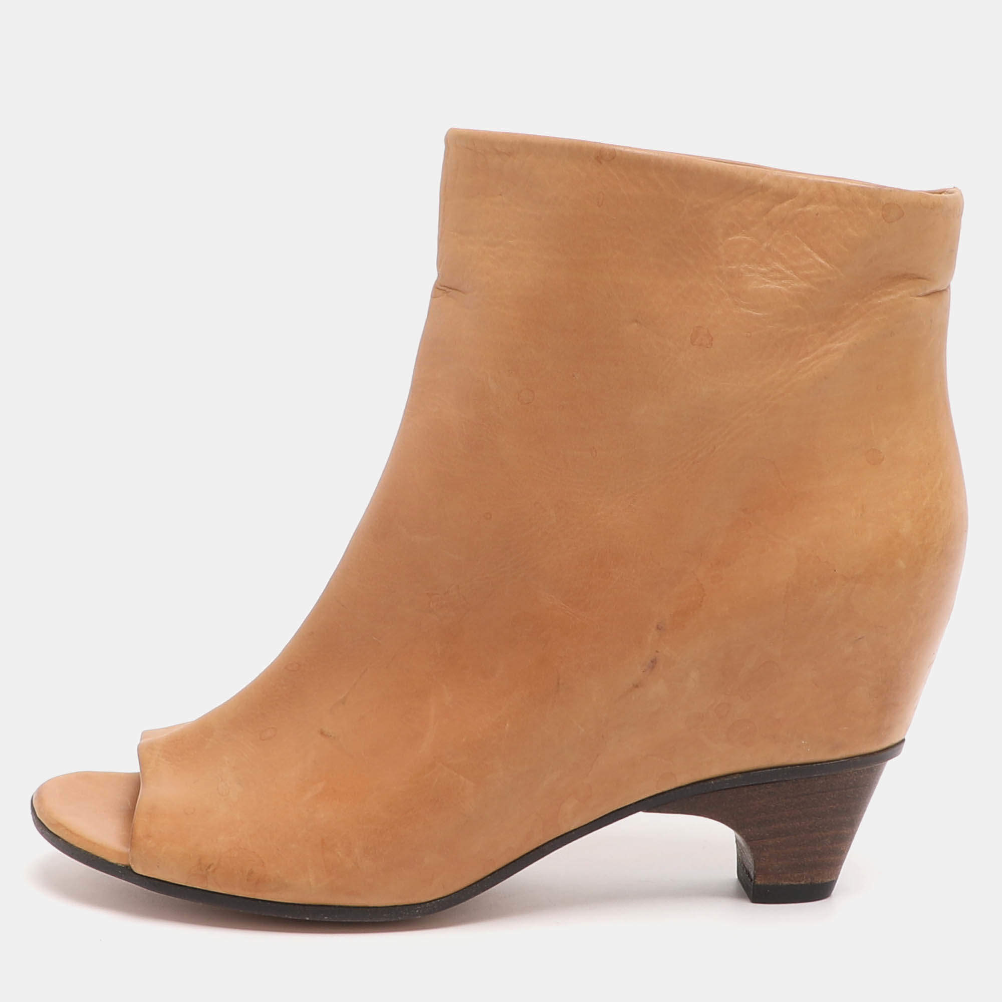 مملوكة مسبقًا Maison Martin Margiela Size 36 Tan Leather Peep Toe Booties