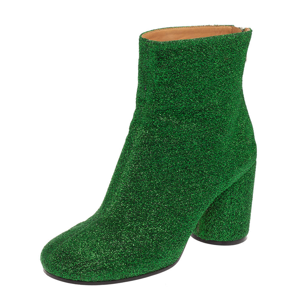 Pre Owned Maison Martin Margiela Green Lurex Fabric Ankle Boots Size 39