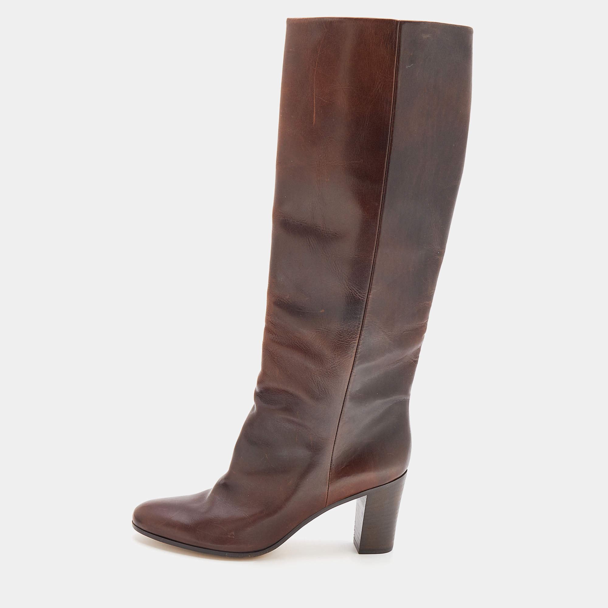 Pre Owned Maison Martin Margiela Brown Leather Knee Length Boots Size 40