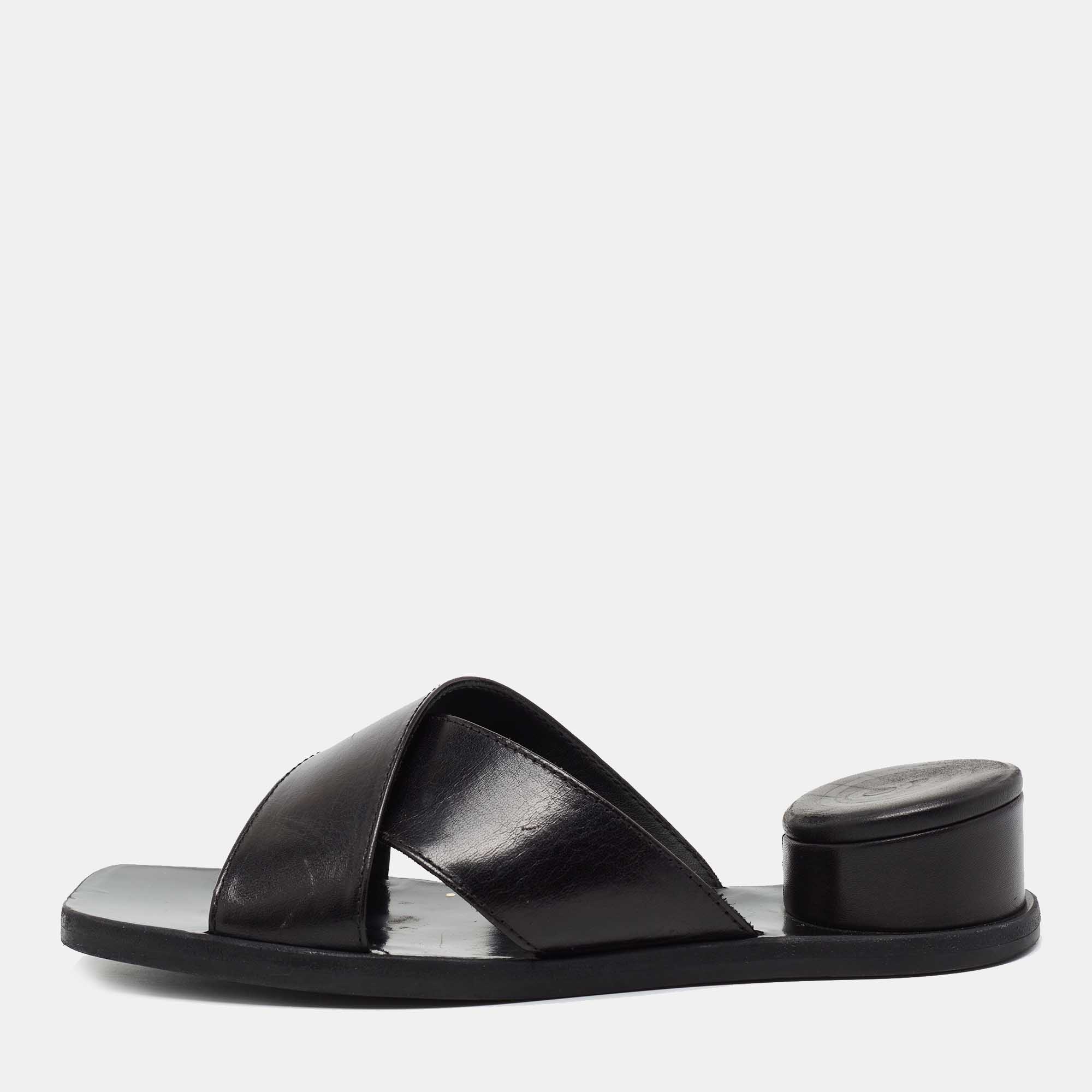 Pre Owned Maison Martin Margiela Black Leather Slide Sandals Size 39