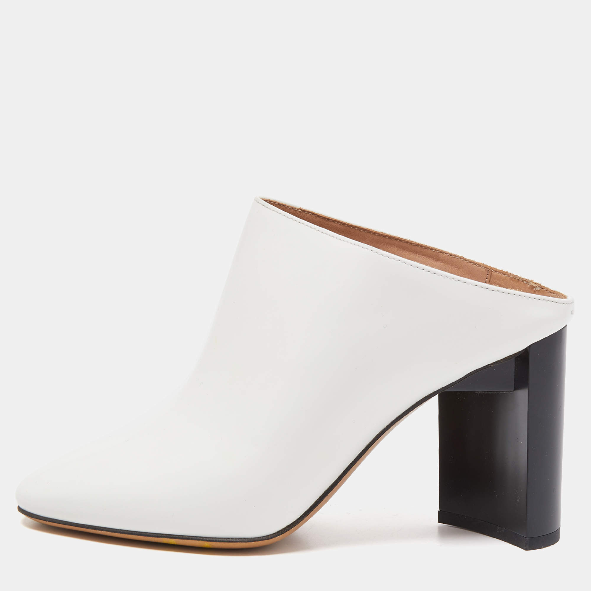 Pre Owned Maison Martin Margiela White Leather Block Heel Mules Size 37